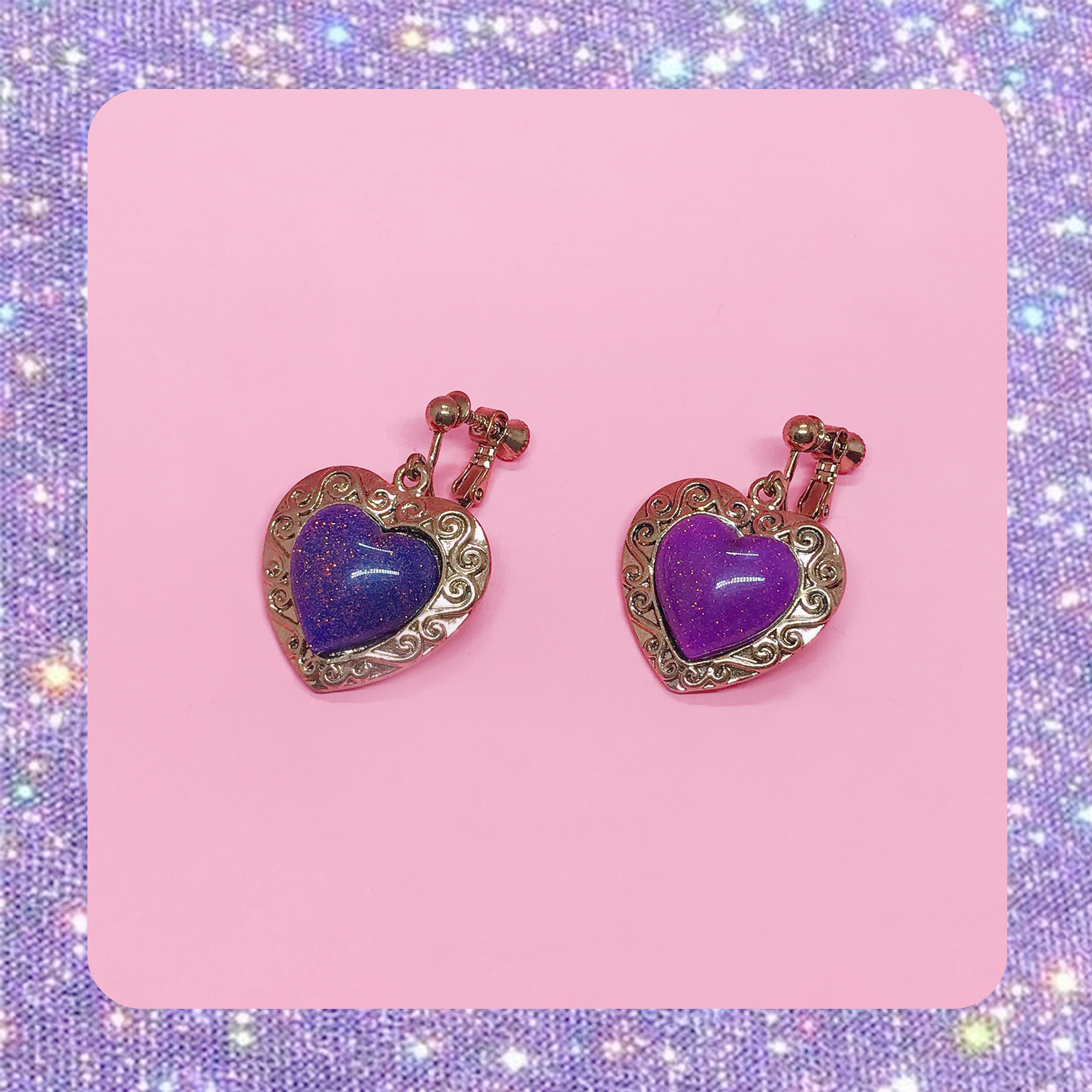 ♡ ここ這裡 ♡ 正韓質感華麗金邊愛心寶石耳夾耳環