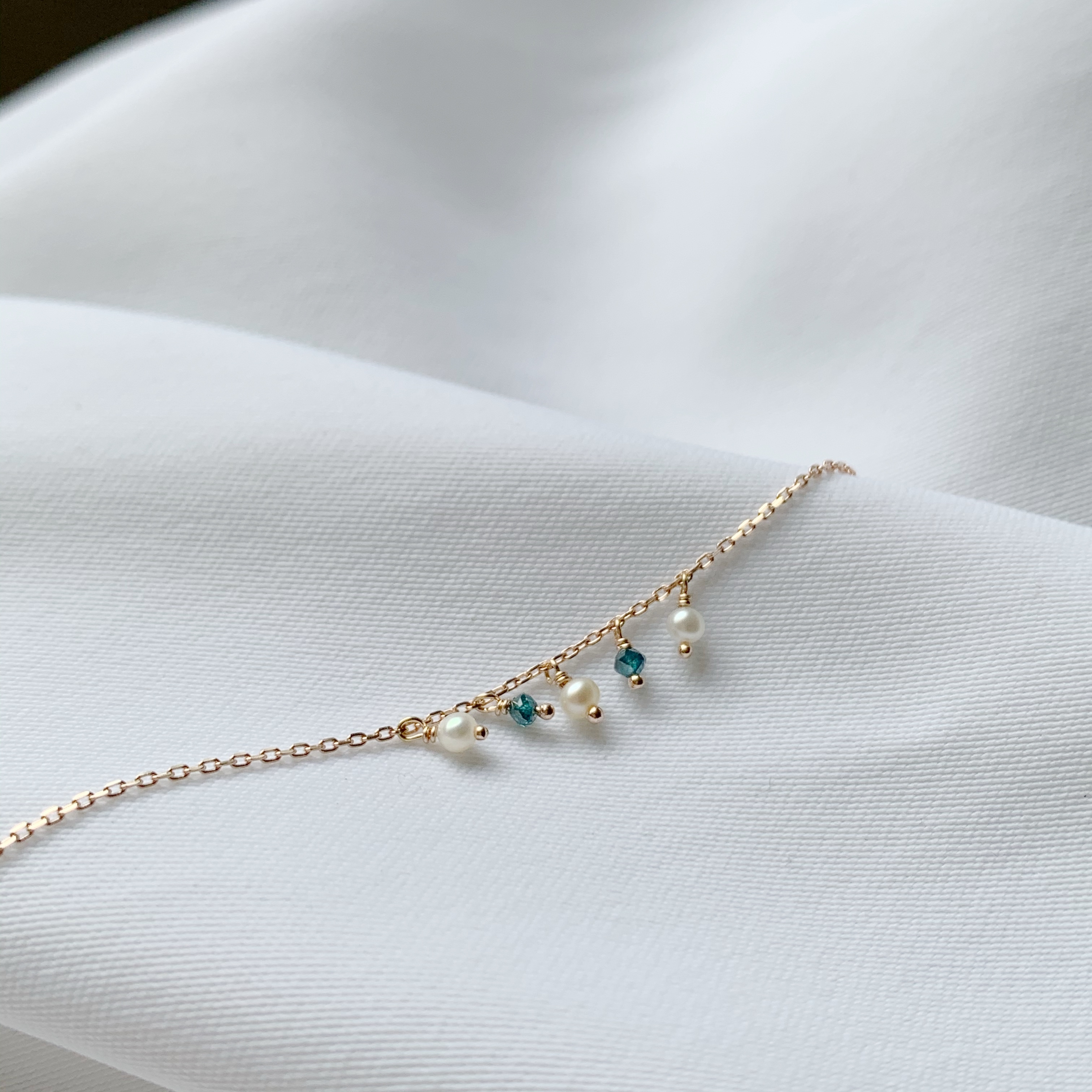 14K晃晃藍鑽珍珠手鍊