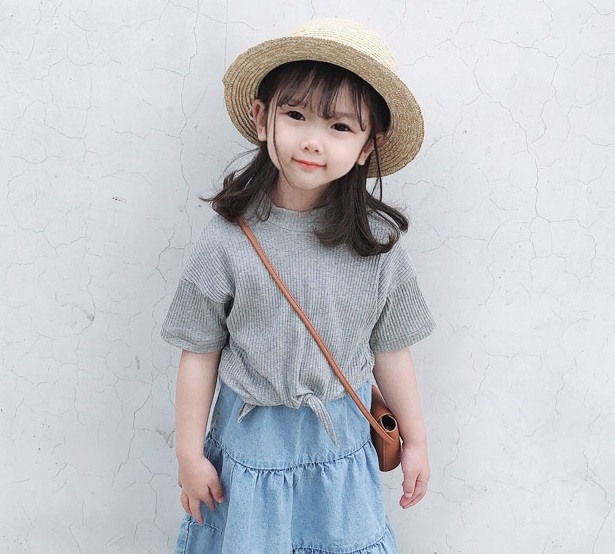 現貨 140.150cm 親子款 扭結坑條彈力落肩T  2色 #20023T