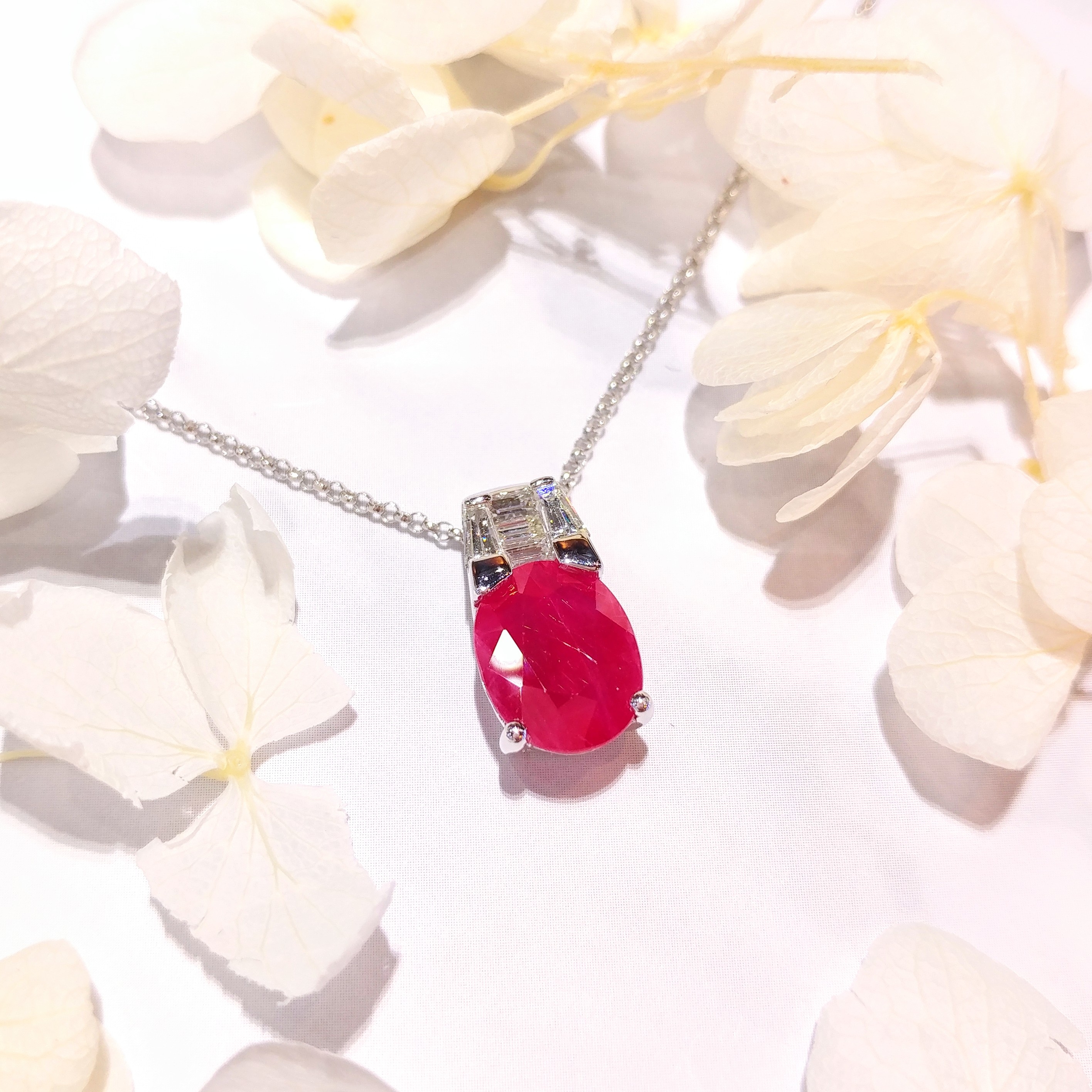 18K White Gold 2.66ct Ruby and Diamond Pendant