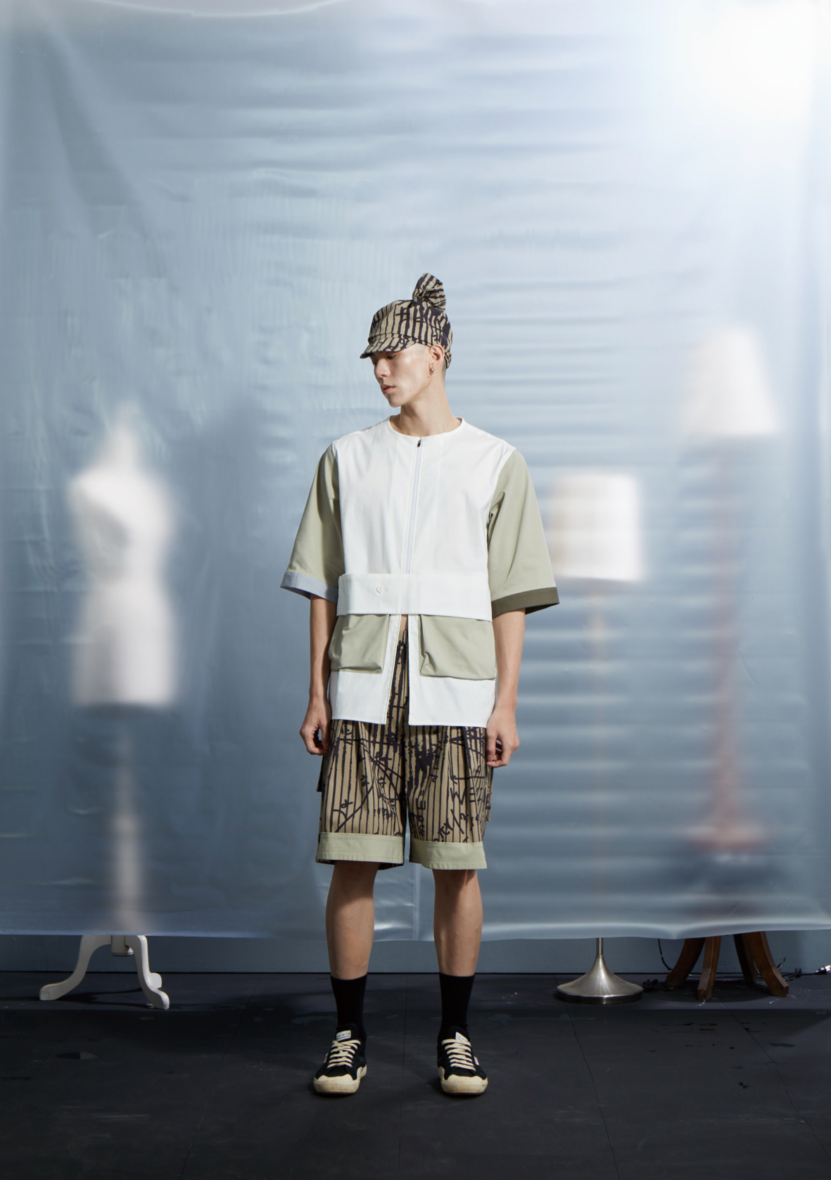 糖果帽 - 印花卡其