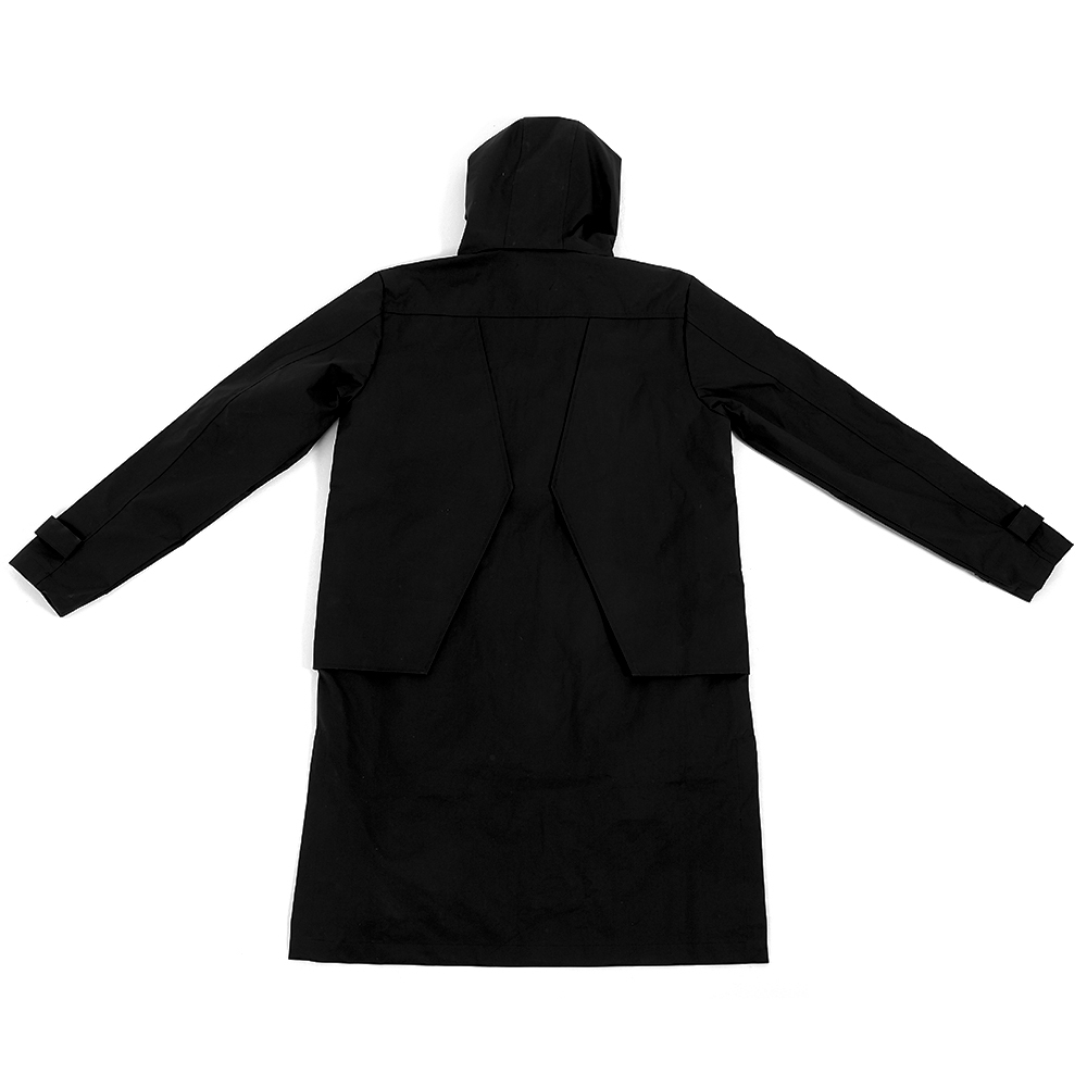 雙層結構反光長風衣 - 黑