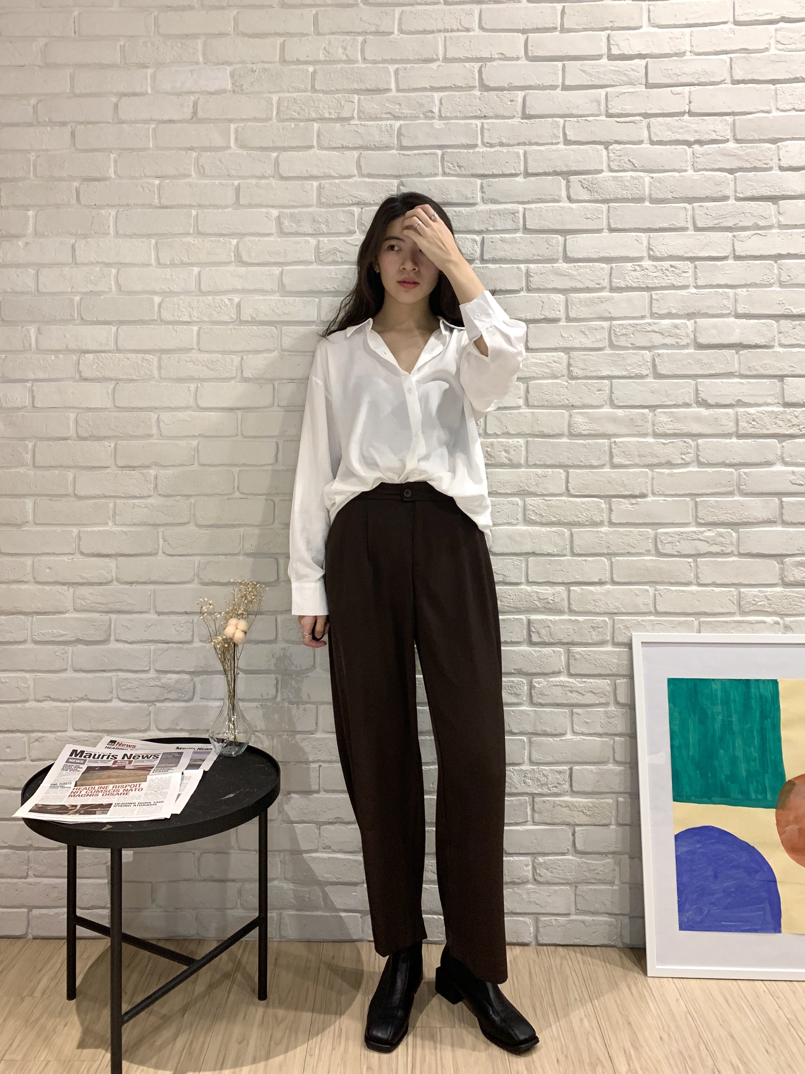 簡約單扣高腰西裝褲*2色