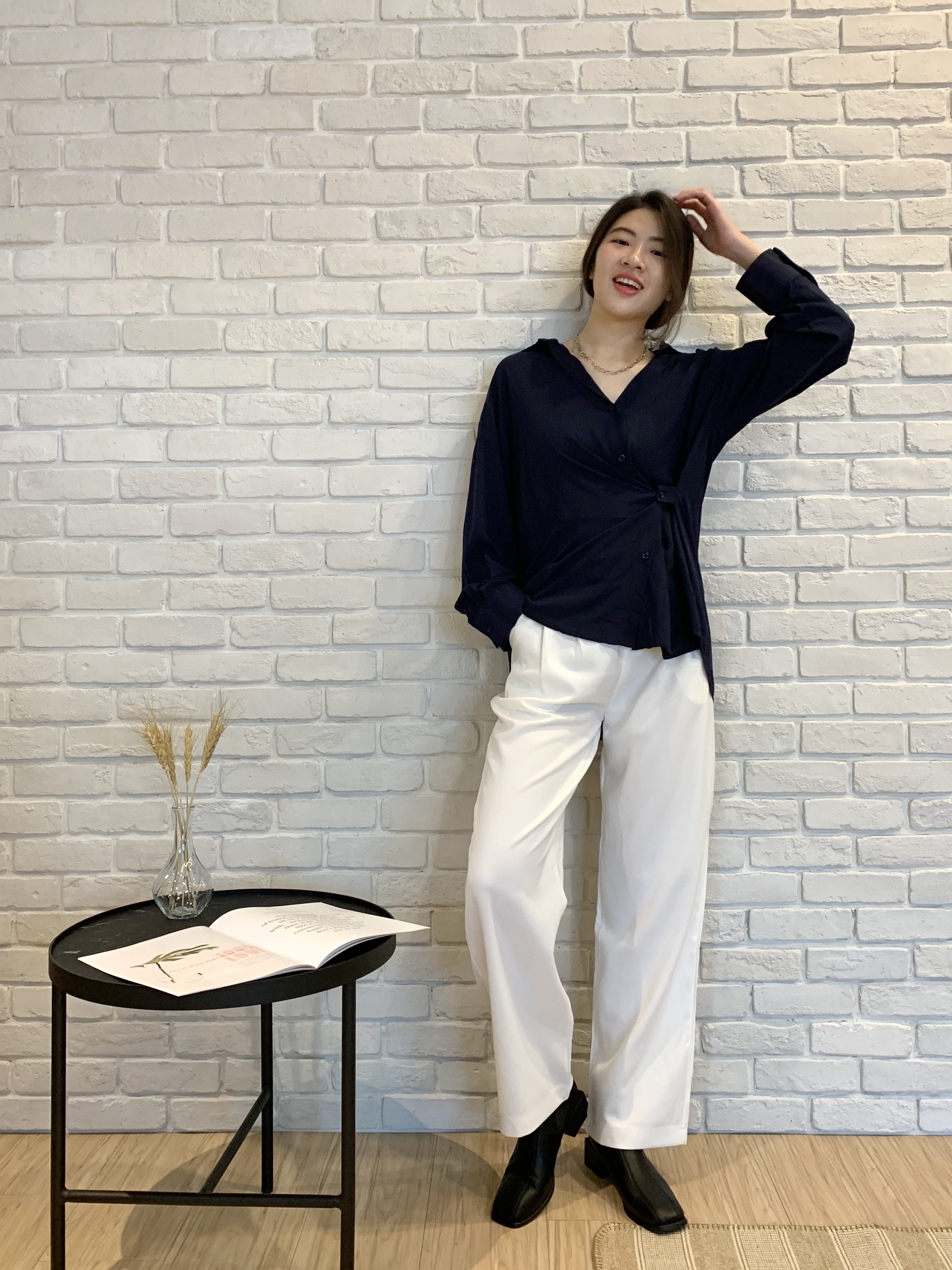 時尚雙釦高腰西裝褲(黑M)