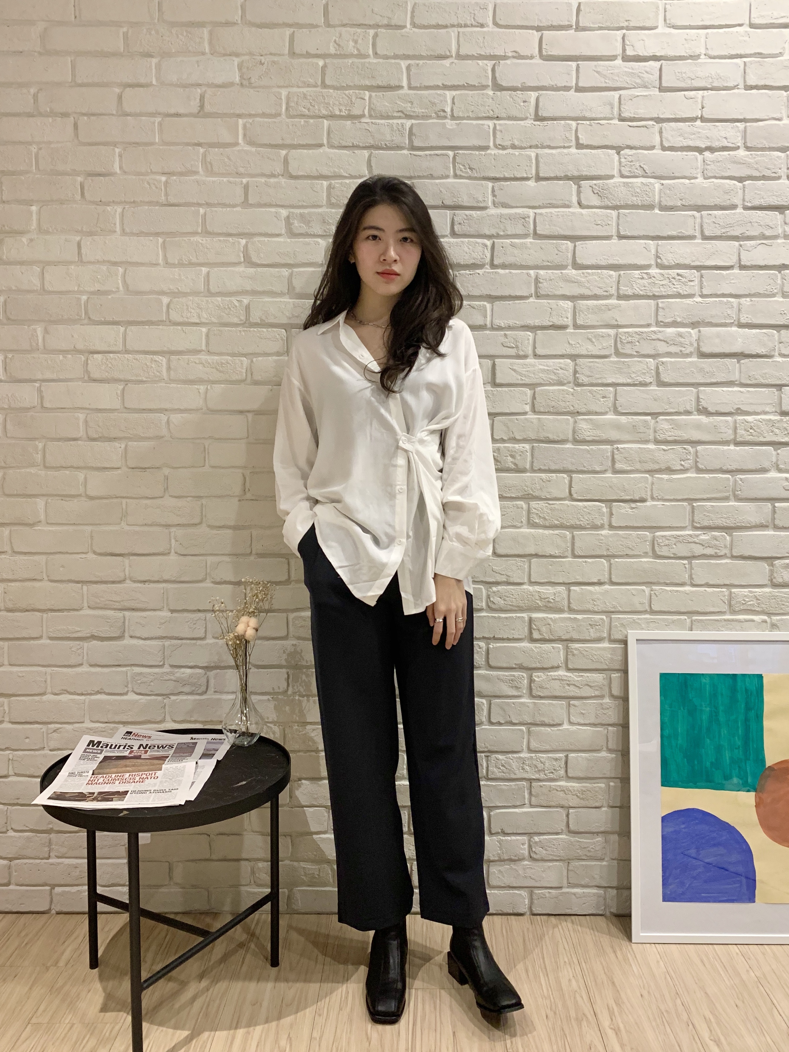 時尚雙釦高腰西裝褲(黑M)