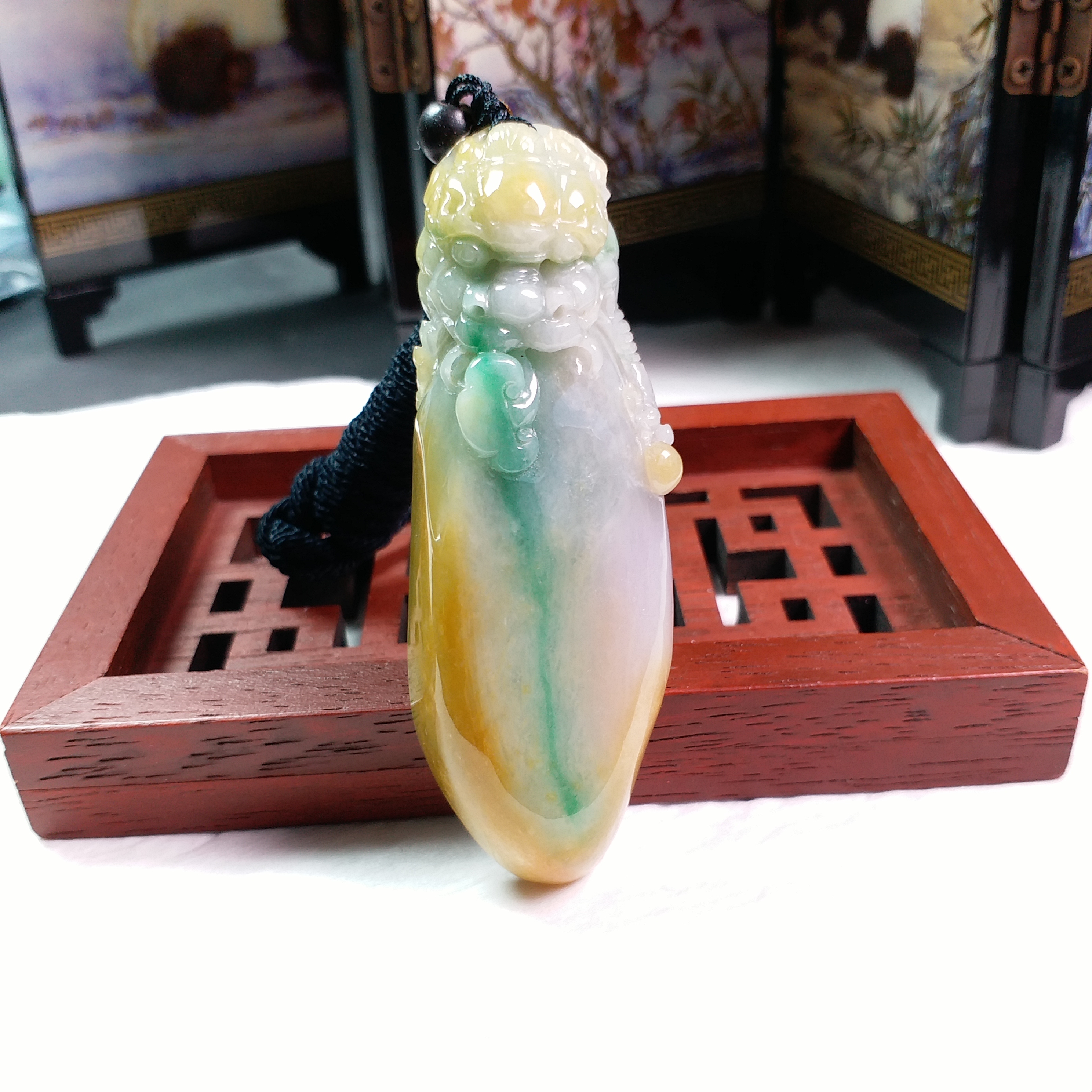 J1815 冰糯三彩厚庄龍頭如意吊墜