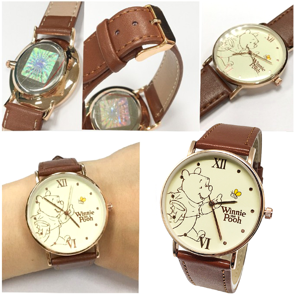 【迪士尼】小熊維尼皮帶手錶 銀殼白色面板