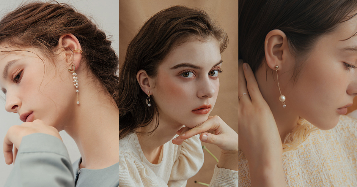 優美典雅 – 珍珠、水晶垂墜耳環