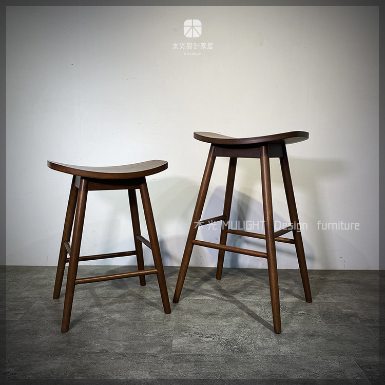 日式弧型實木高腳椅