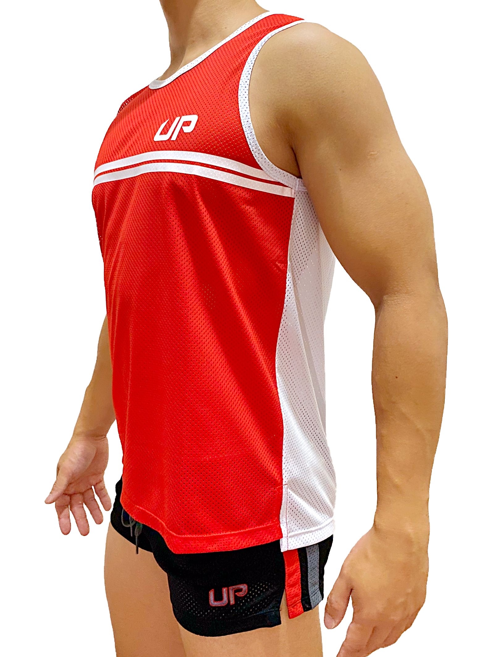 Army Tank High 網布背心 夾電紅/透視白