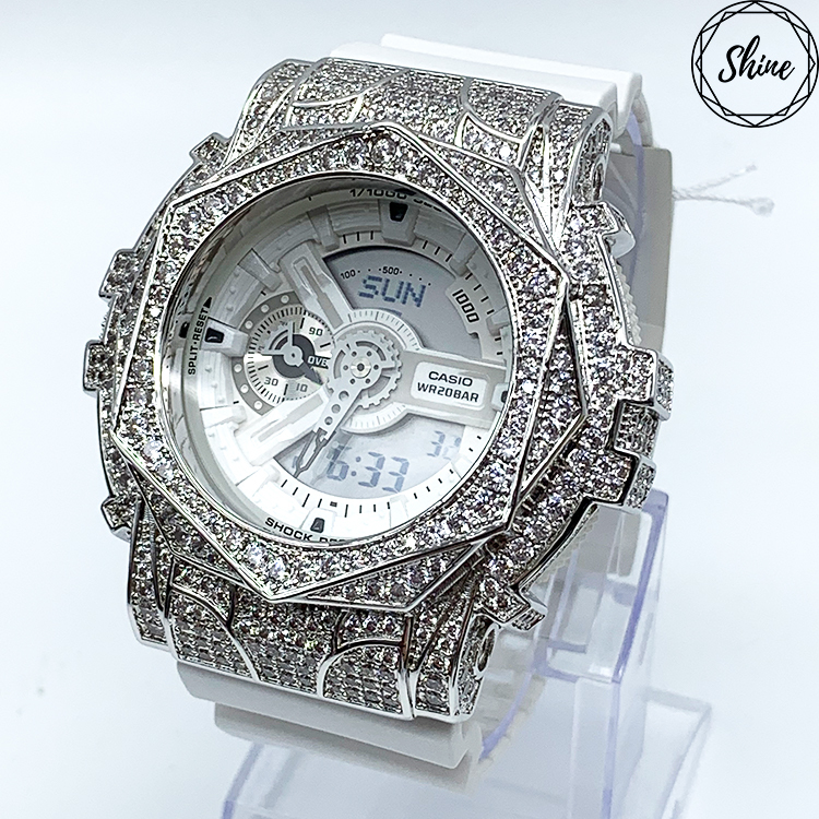 銀色 改裝手錶 GA-110MW-7A - 玫瑰