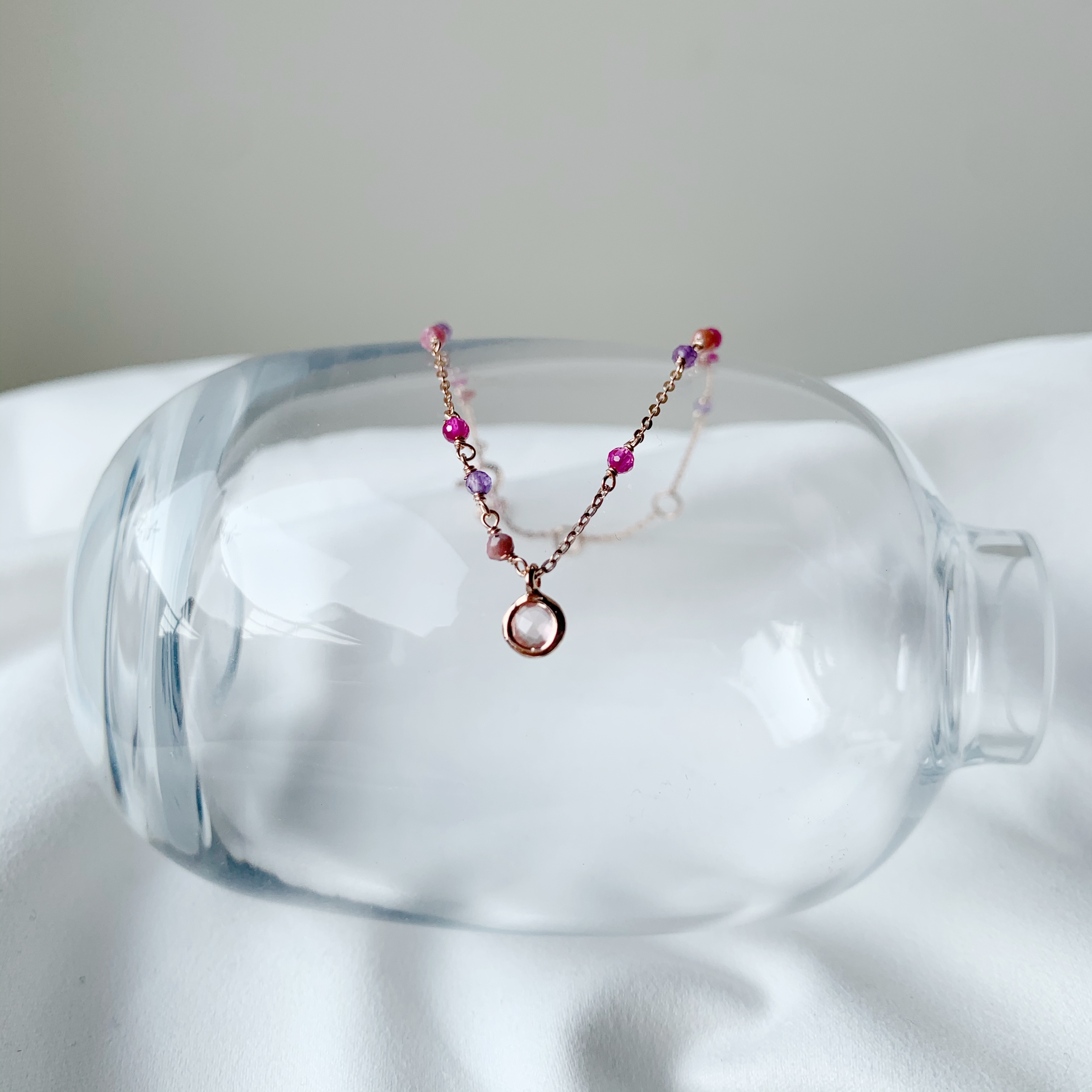 小圓粉晶花園寶石手鍊