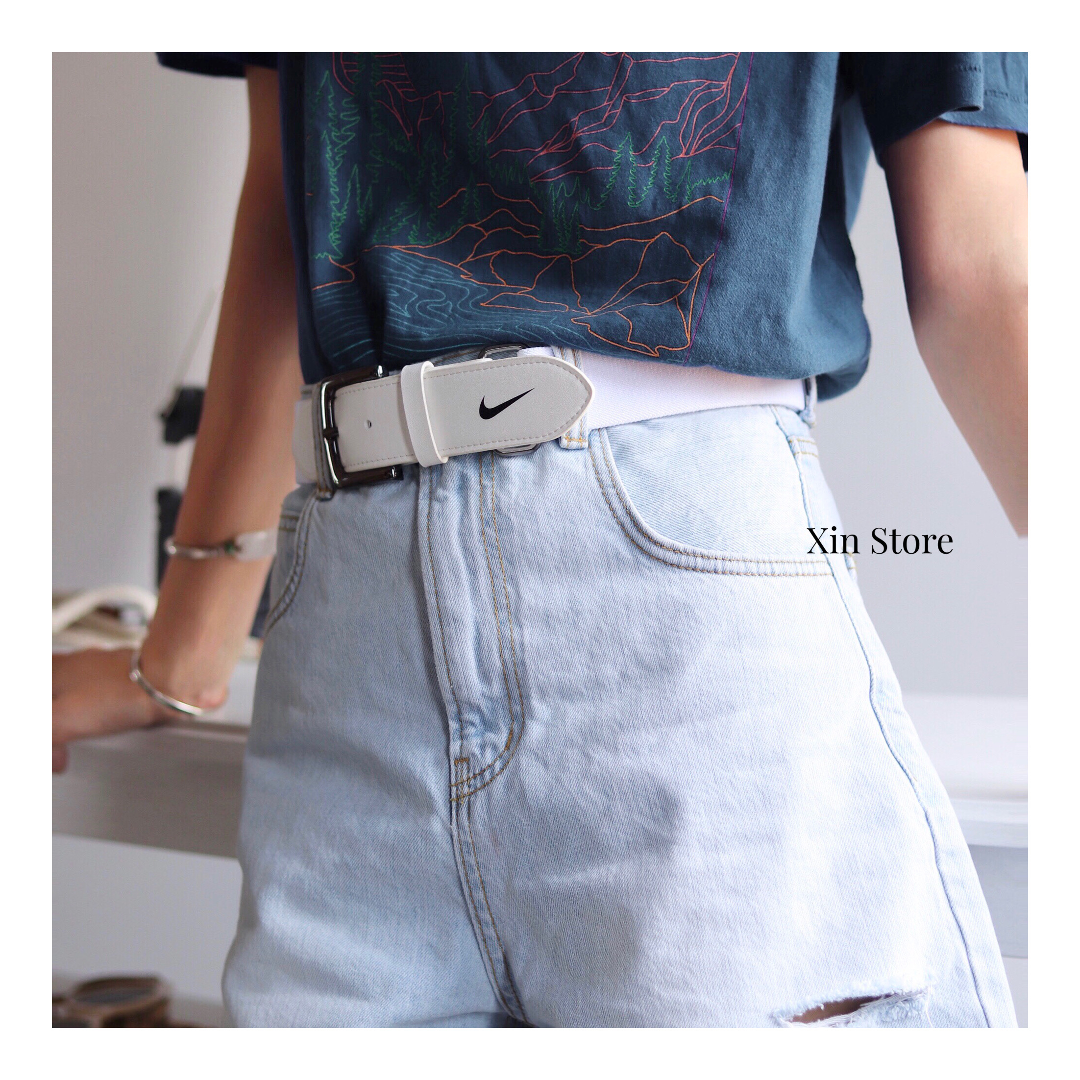 【現貨】Nike Swoosh Belt 彈力 伸縮 皮革 皮帶 腰帶 黑 白