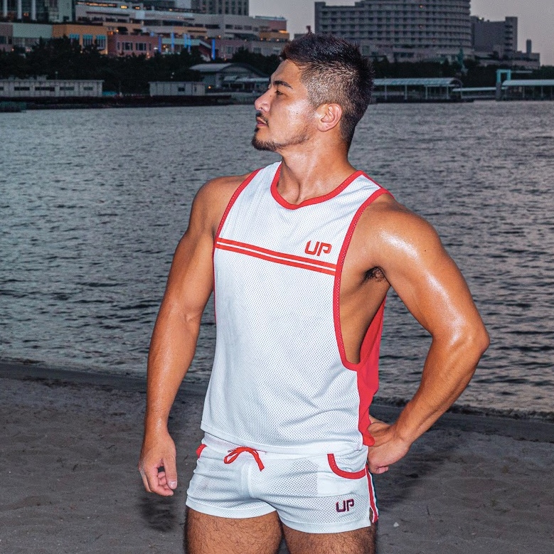 Army Tank Low 網布側開背心 透視白/夾電紅