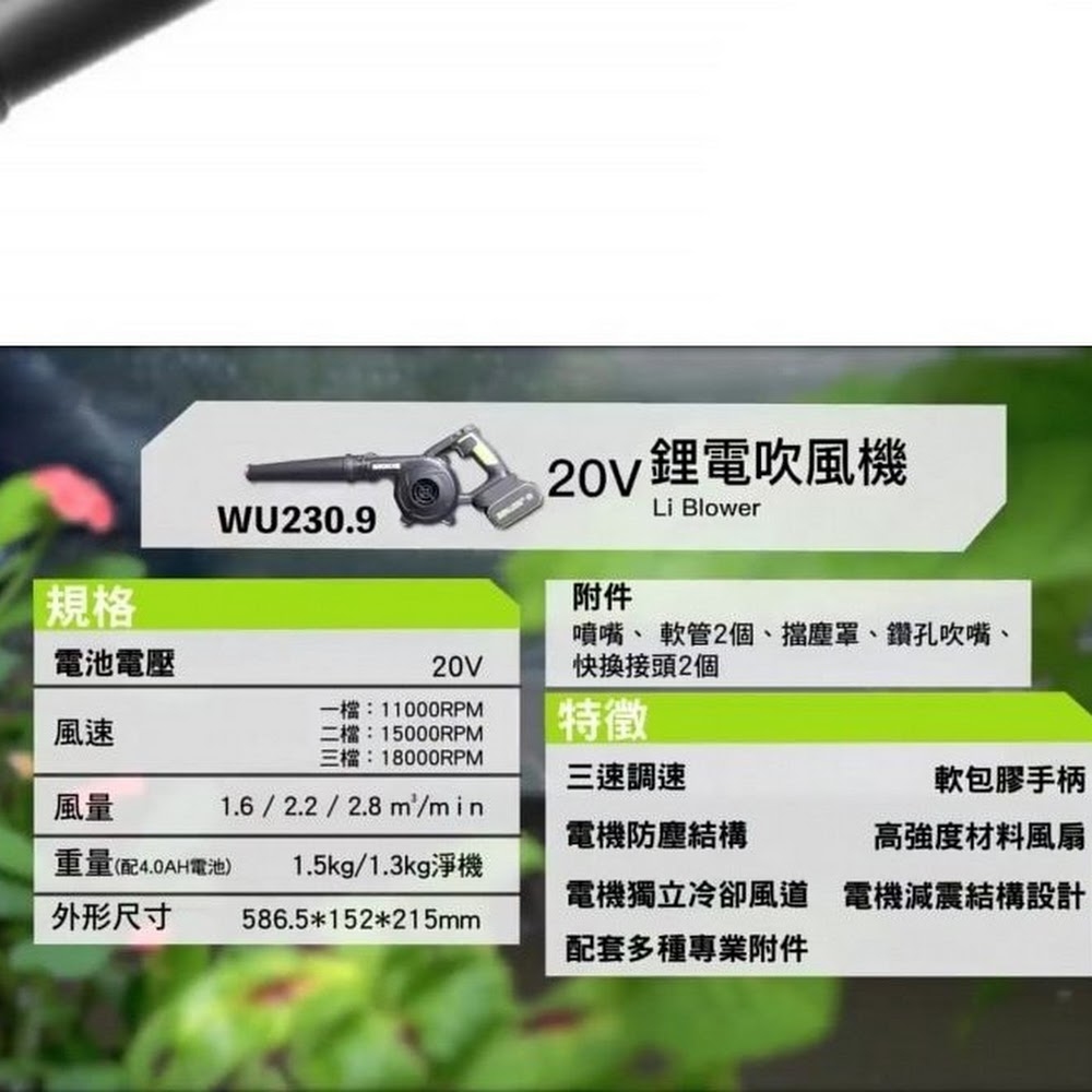 WORX威克士 WU230.9 20V 吹風機 WU230