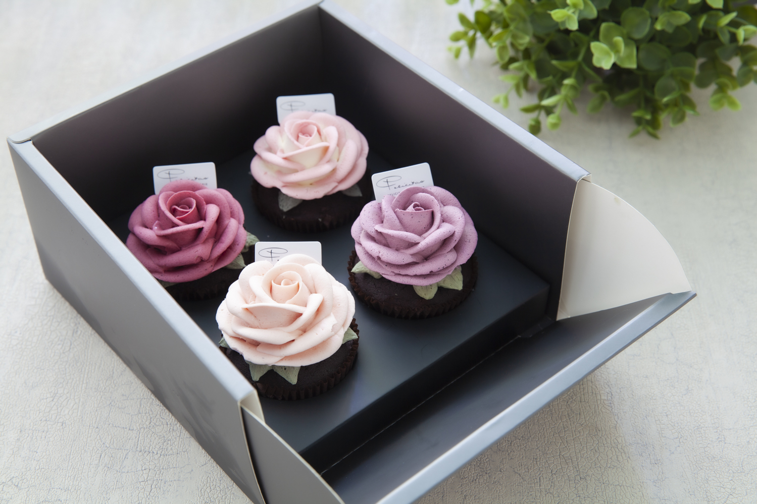 立體玫瑰花杯子蛋糕四入禮盒組