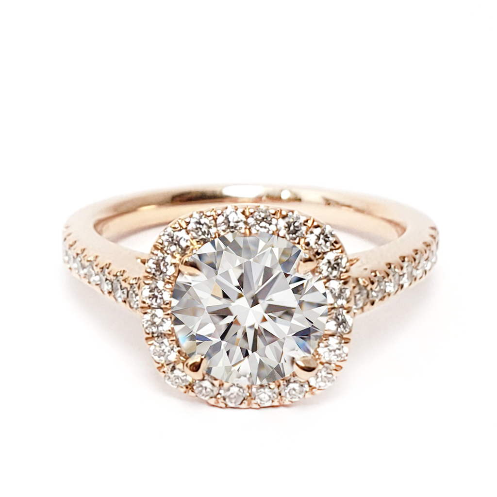 18K玫瑰金枕形天然鑽石戒托