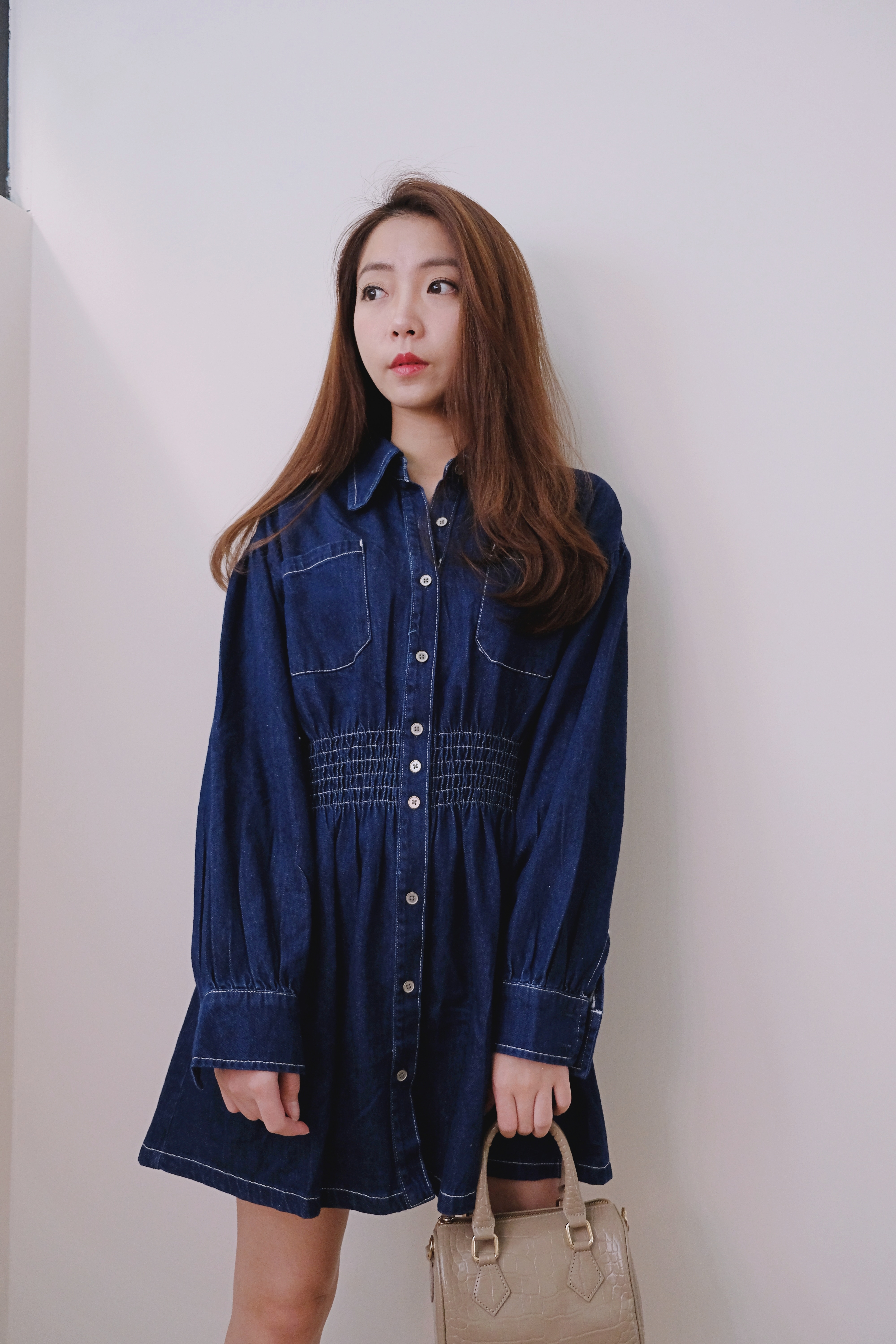 請收藏神美設計師外車線牛仔襯衫洋