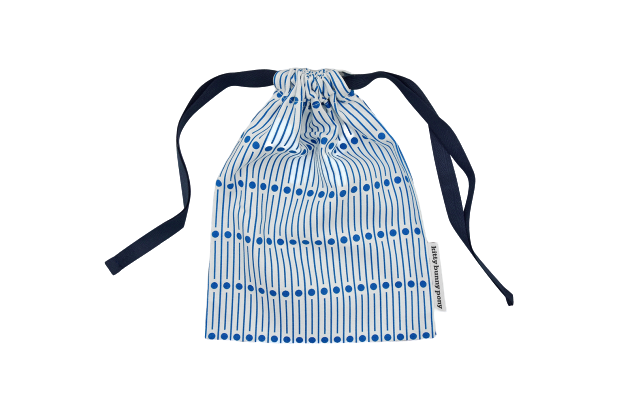 kbp Miller Blue String Pouch S（藍幼條子圓點圖案）索繩布袋