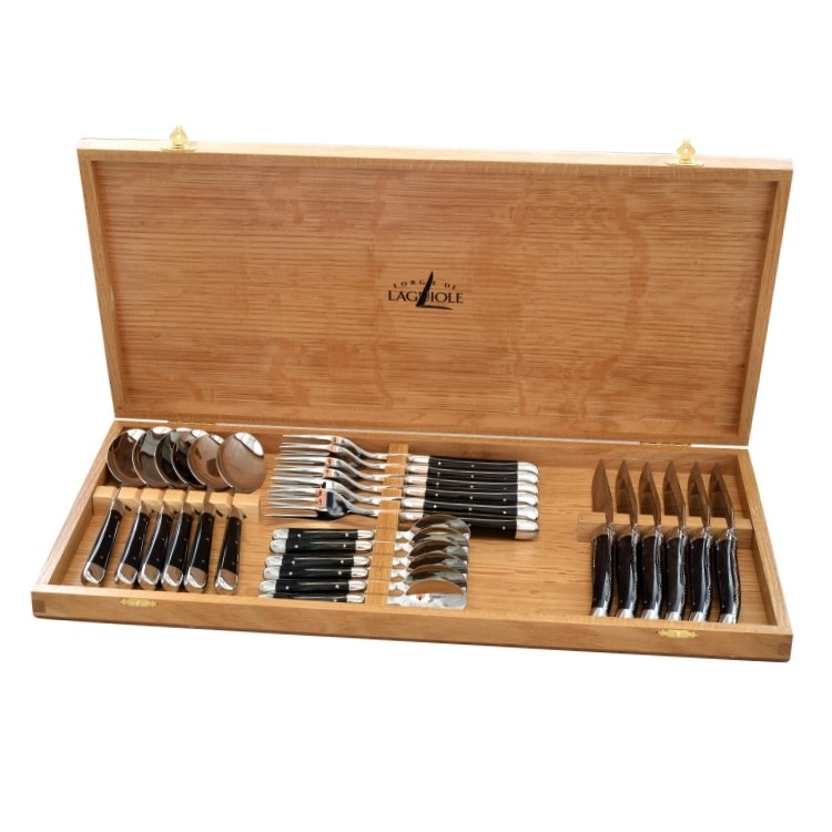 FORGE DE LAGUIOLE | 黑牛角握柄餐具24件精裝木禮盒組 (亮面)