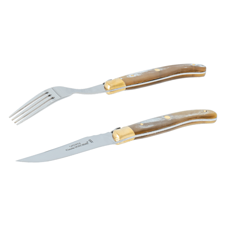 DOZORME | Laguiole 黃銅刀肩牛排刀 | 白牛角握柄