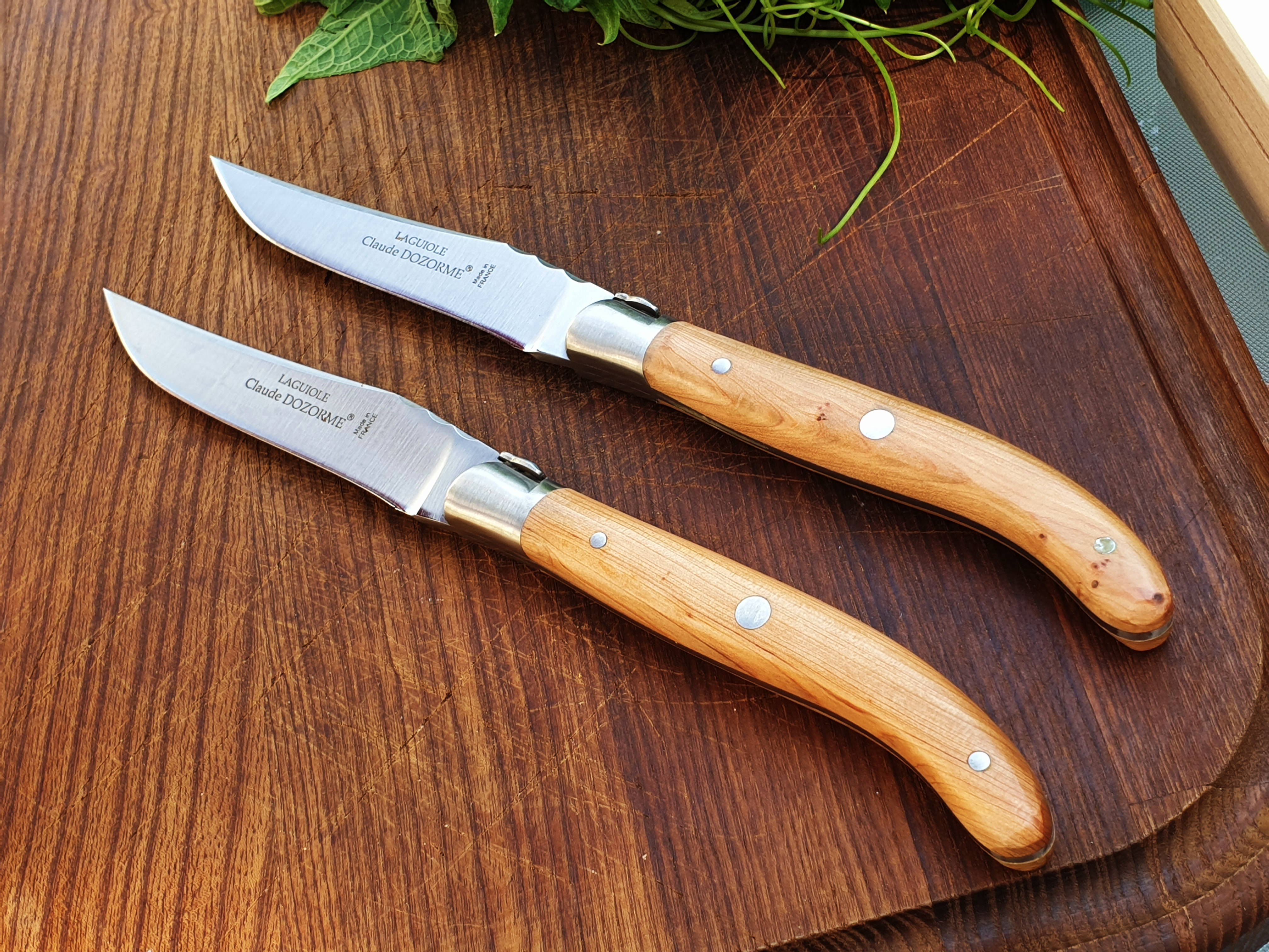 Forge de Laguiole Silver Stainless Steel Juniper Handle 2 Piece Steak Knife Set | Wood/Metal | Kathy Kuo Home