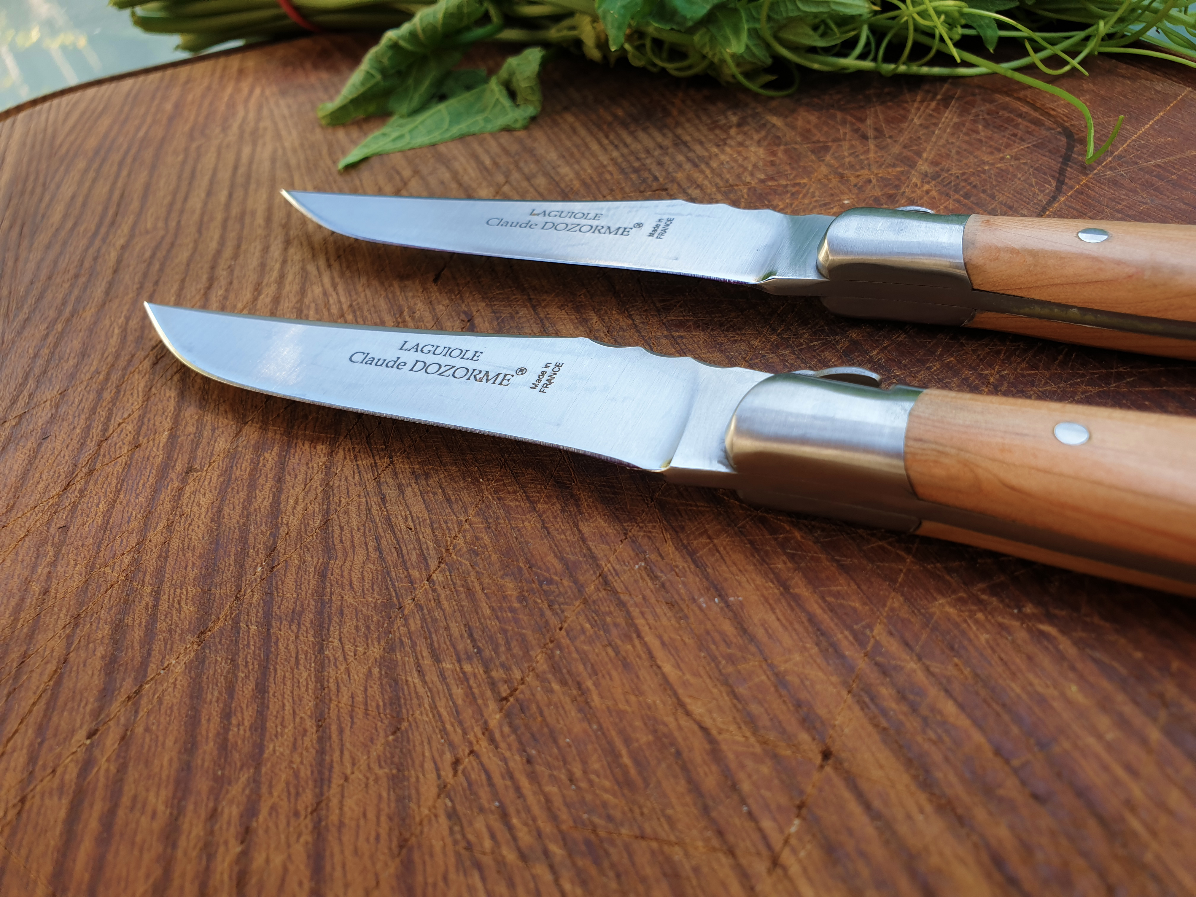 Forge de Laguiole Silver Stainless Steel Juniper Handle 2 Piece Steak Knife Set | Wood/Metal | Kathy Kuo Home