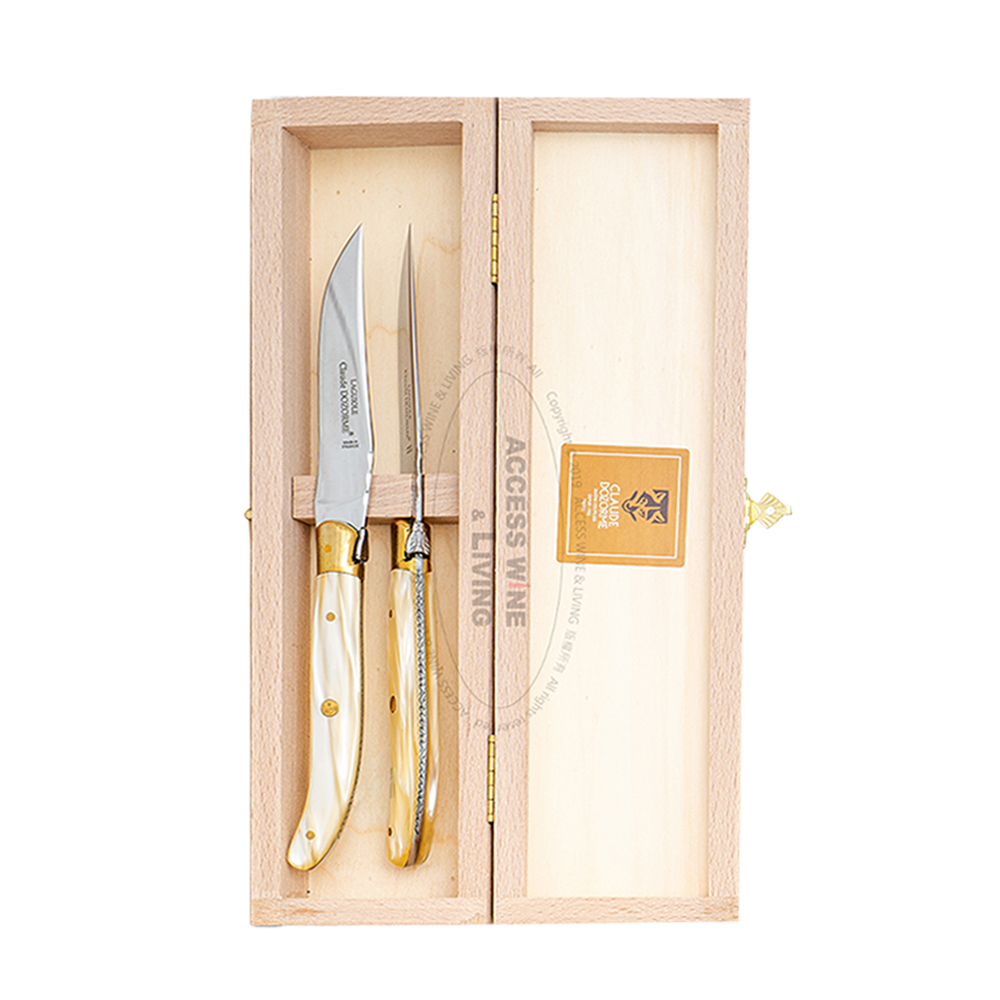 DOZORME | Laguiole 黃銅刀肩牛排刀 | 珍珠白壓克力握柄