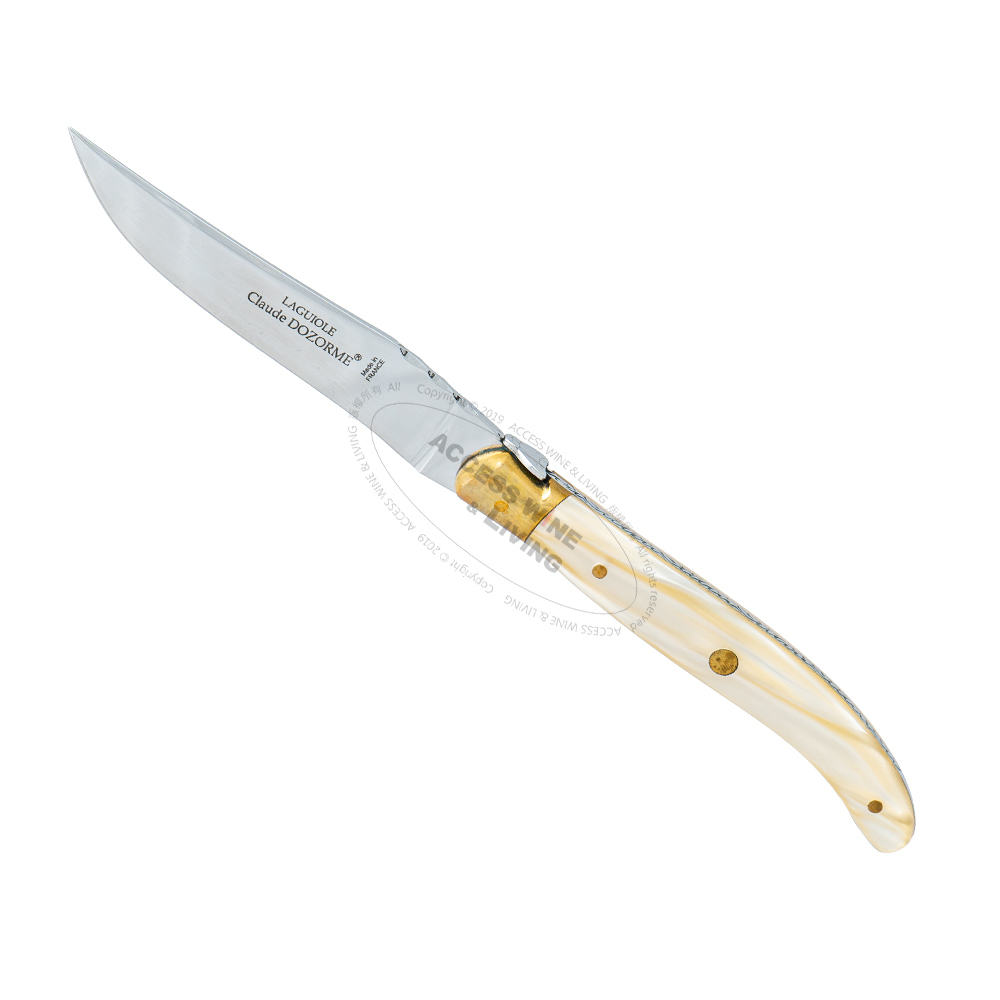 DOZORME | Laguiole 黃銅刀肩牛排刀 | 珍珠白壓克力握柄