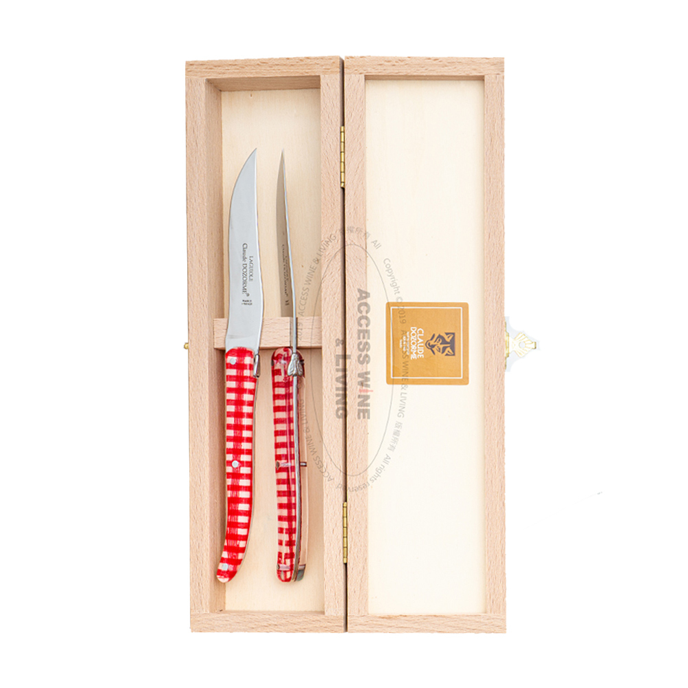 DOZORME | Laguiole 基本款牛排刀/叉/湯匙 | 紅方格織布壓克力握柄