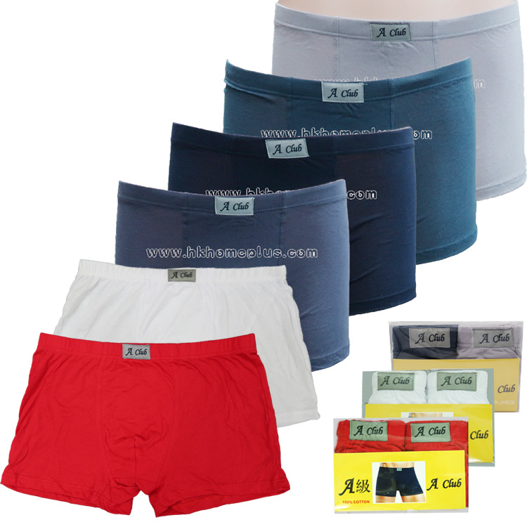 2條/盒 A級: 男裝棉平腳短褲 (S-XXL碼)