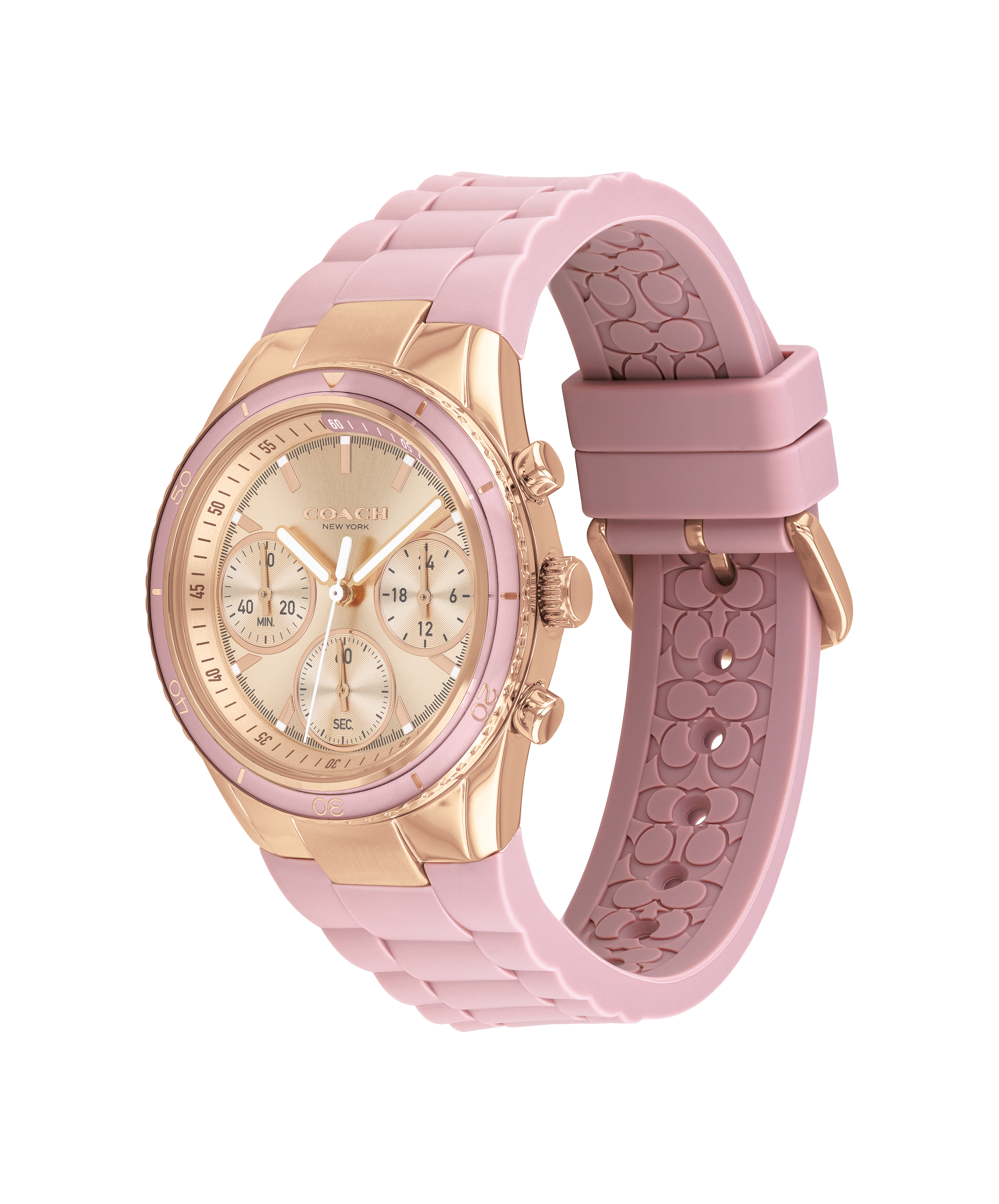 萬年鐘錶 - COACH   三眼粉紅橡膠女錶  14503572  錶徑36MM