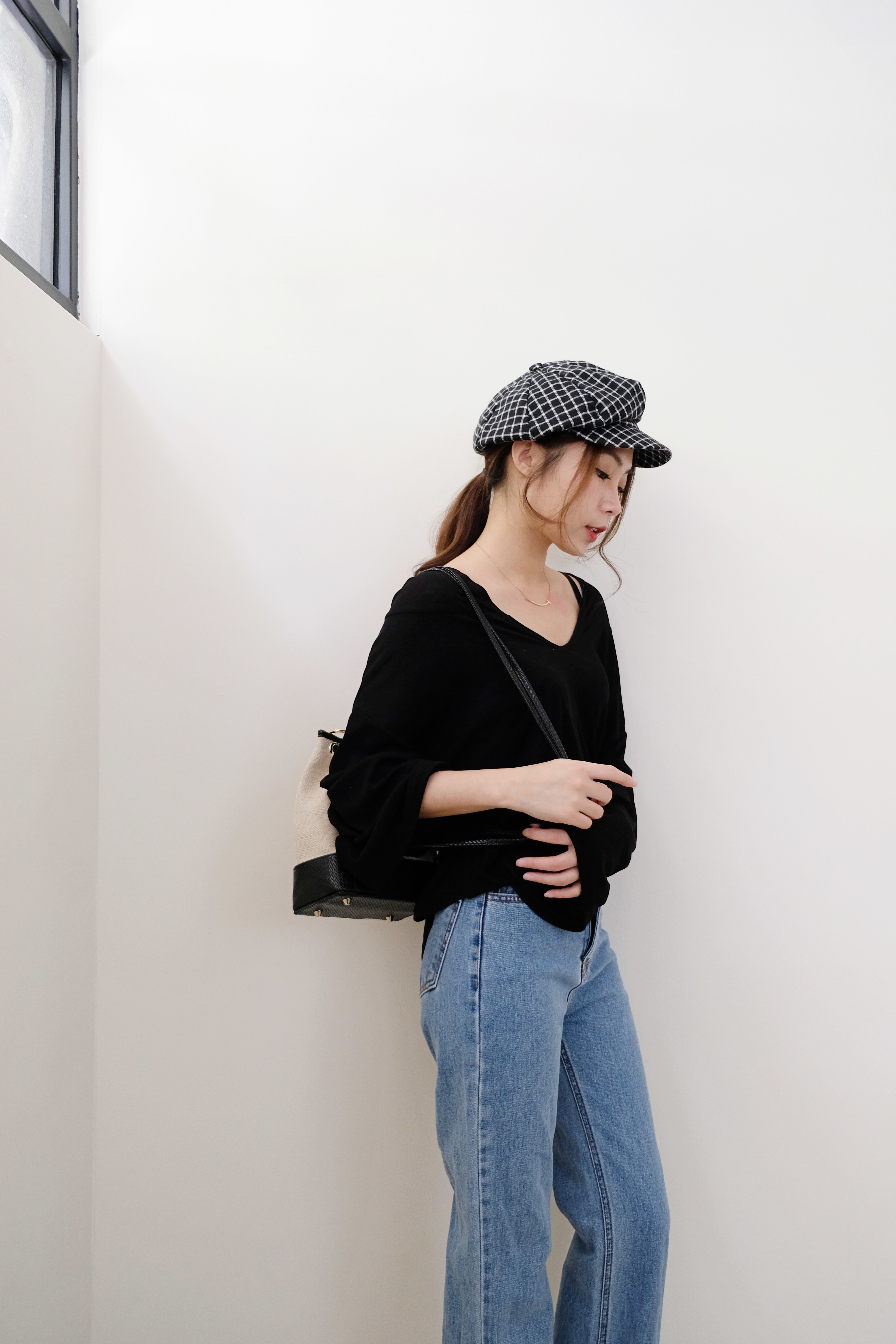 秋日百搭格紋小臉報童帽