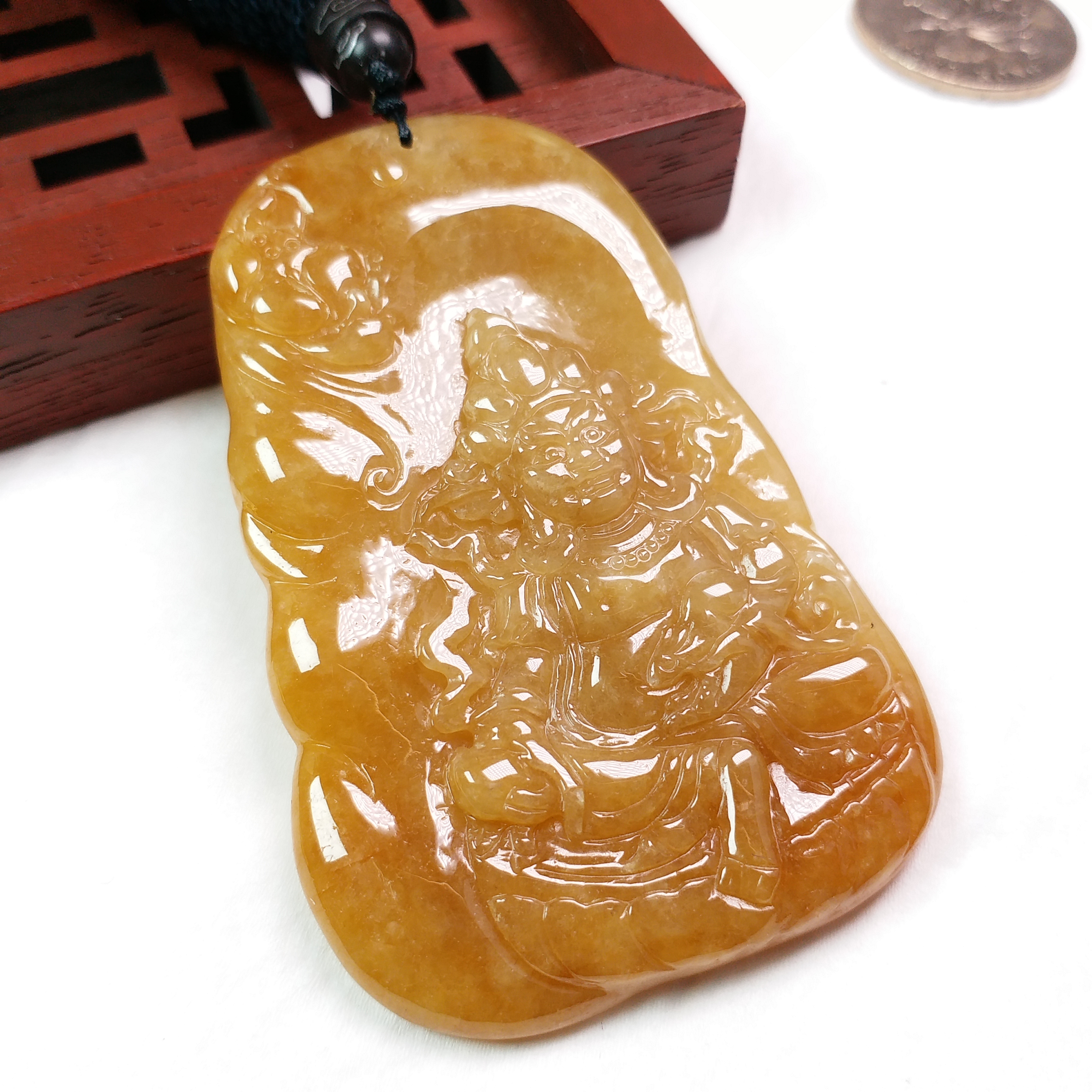 J1817 冰黃翡黃財神玉牌