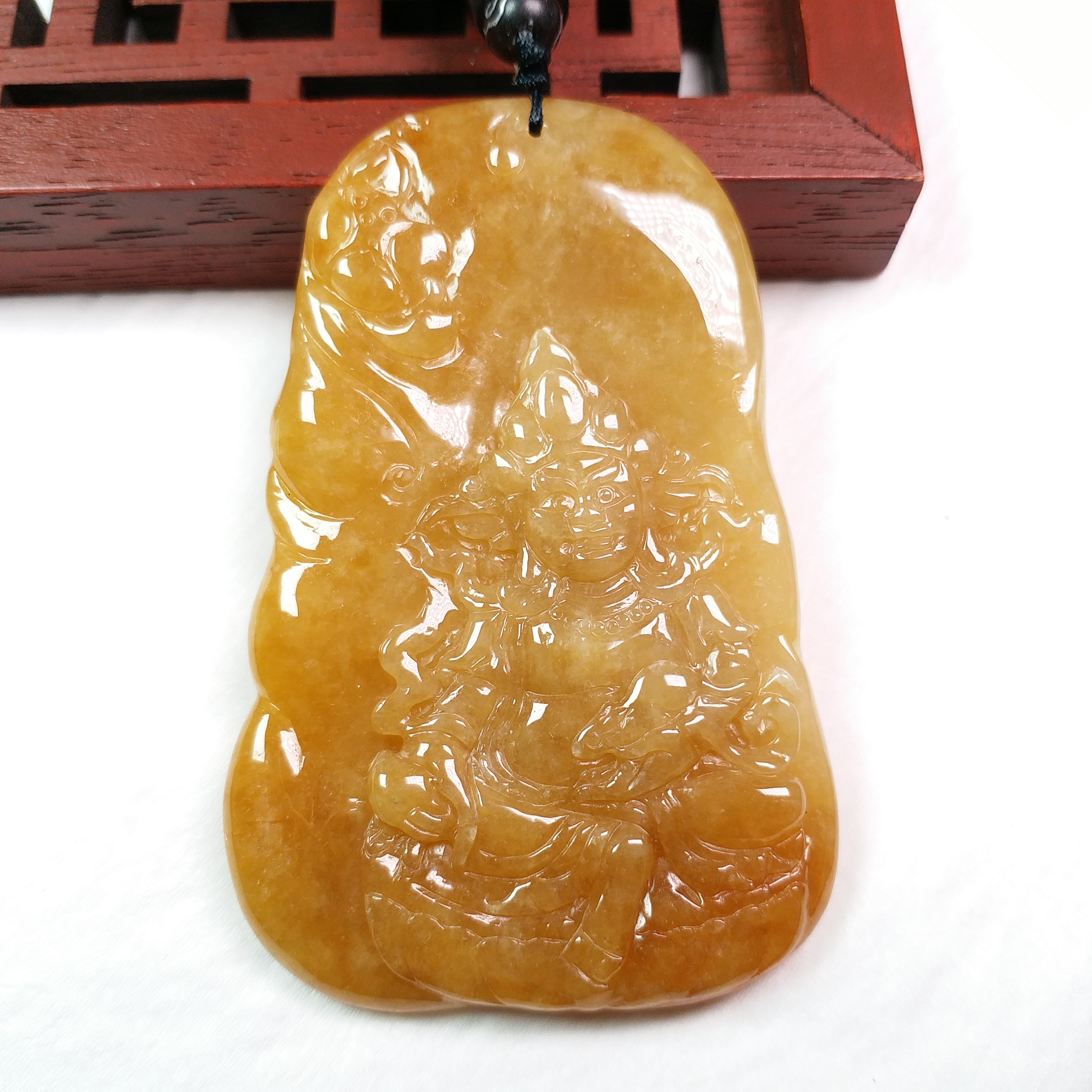 冰黃翡黃財神玉牌, 天然翡翠A玉, 緬甸玉, Jade, Jadeite
