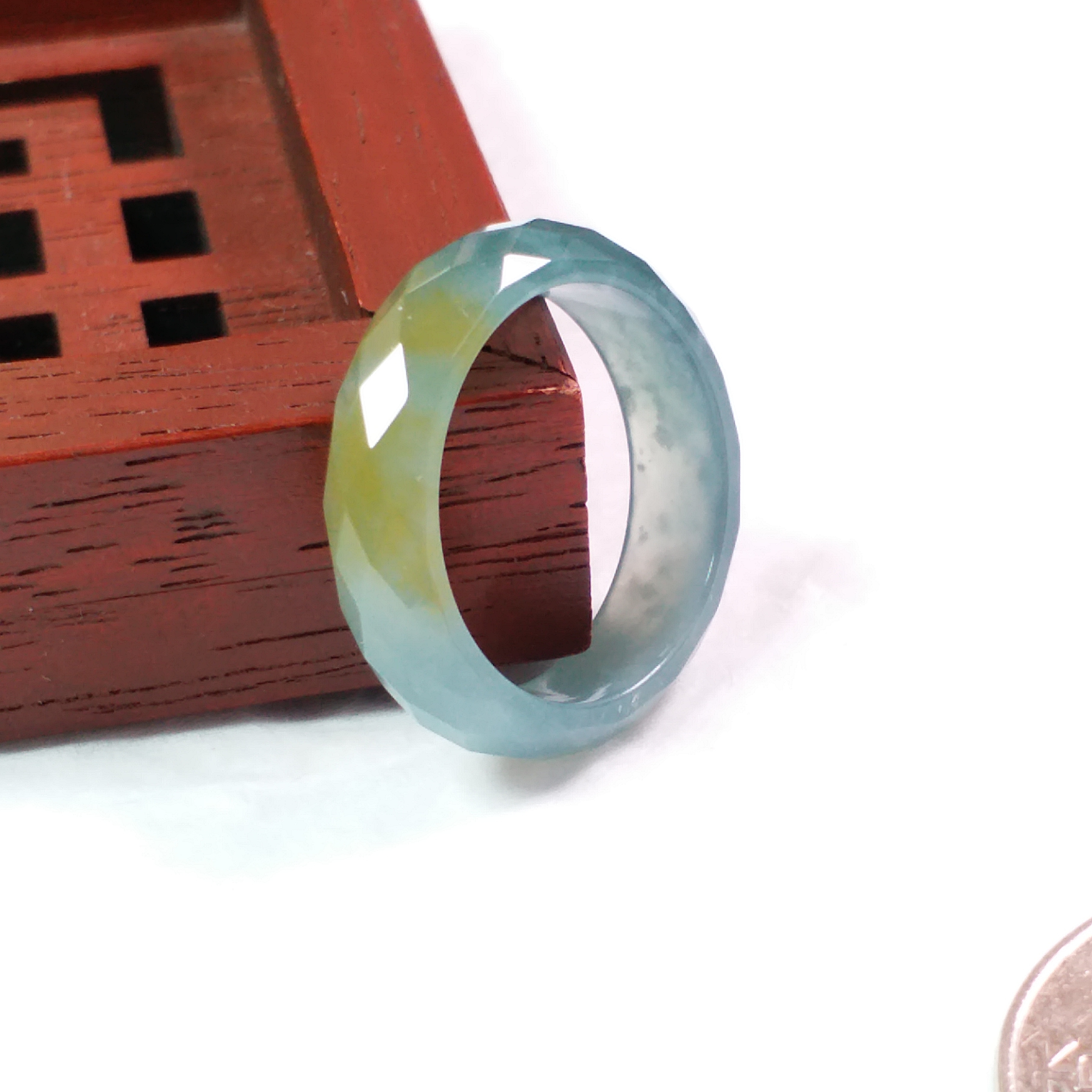 冰雙彩鑽石切面介圈, 天然翡翠A玉, 緬甸玉, Jade, Jadeite