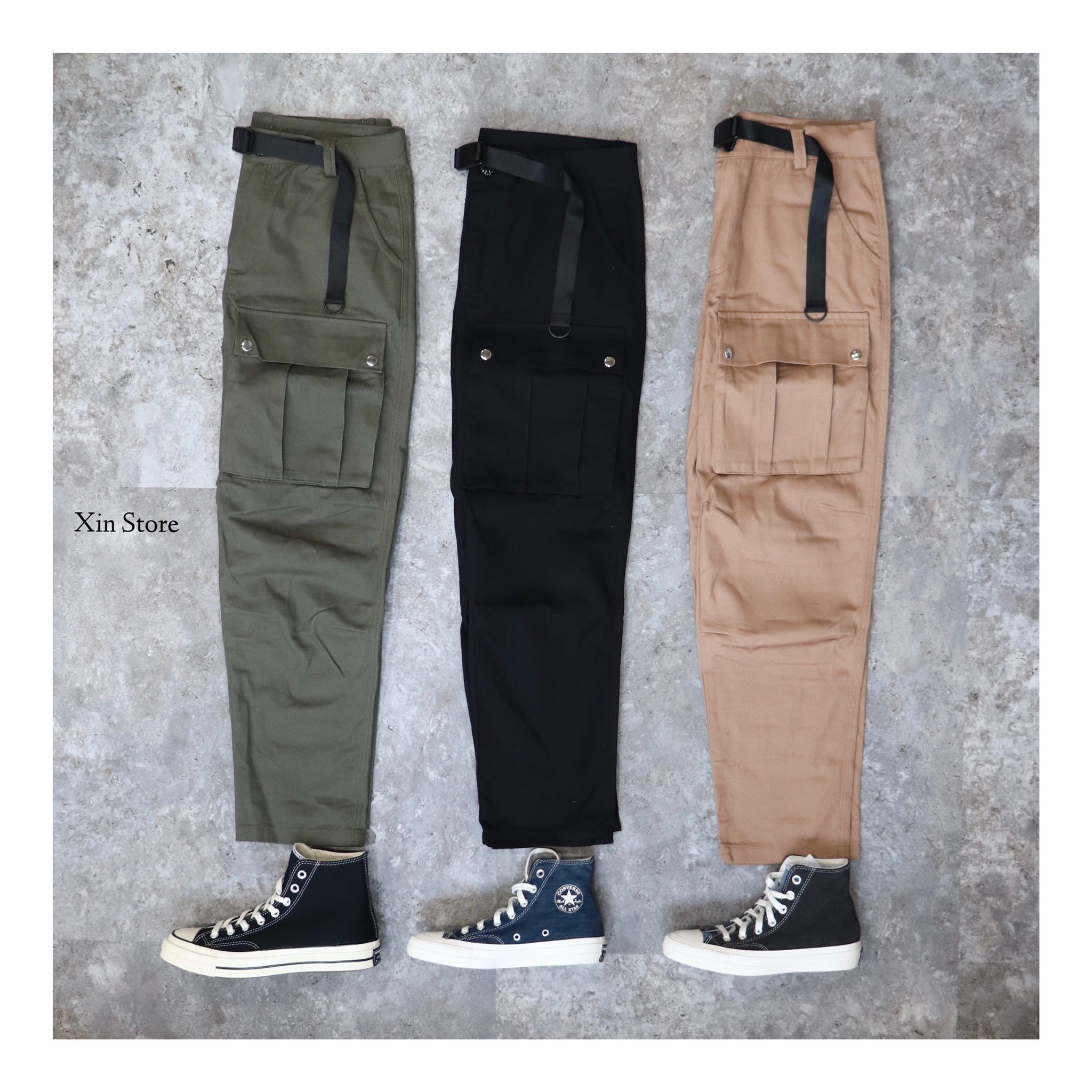 Share Cargo Pants 挺版 壓扣 口袋 腰帶 工作褲 工裝褲 長褲