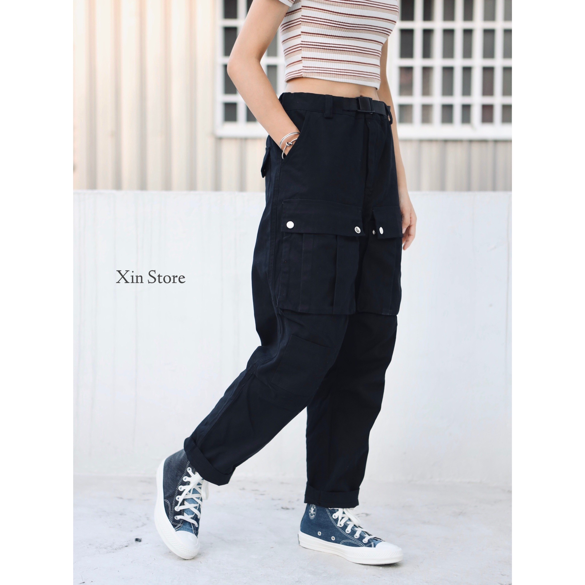 Share Cargo Pants 挺版 壓扣 口袋 腰帶 工作褲 工裝褲 長褲