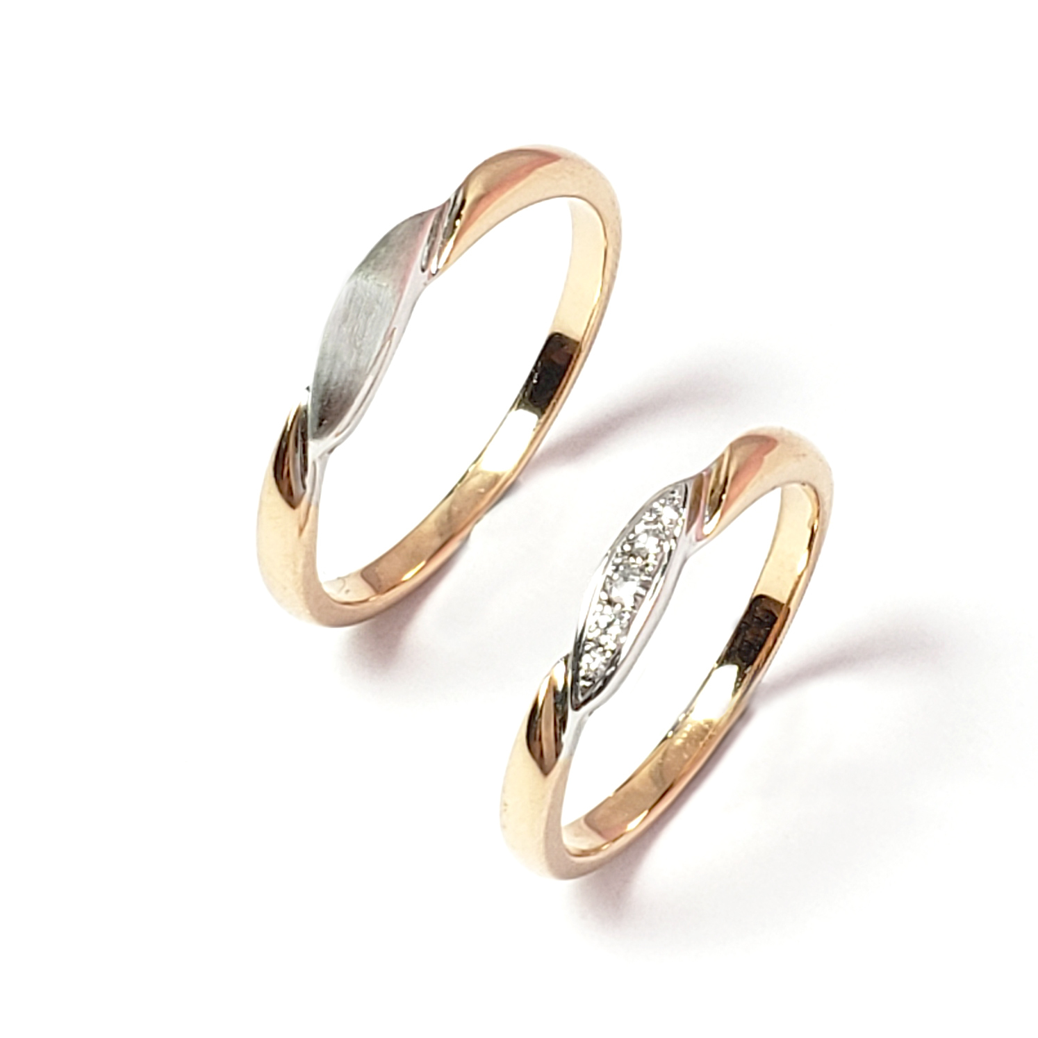 18K白金及玫瑰金天然鑽石結婚戒指