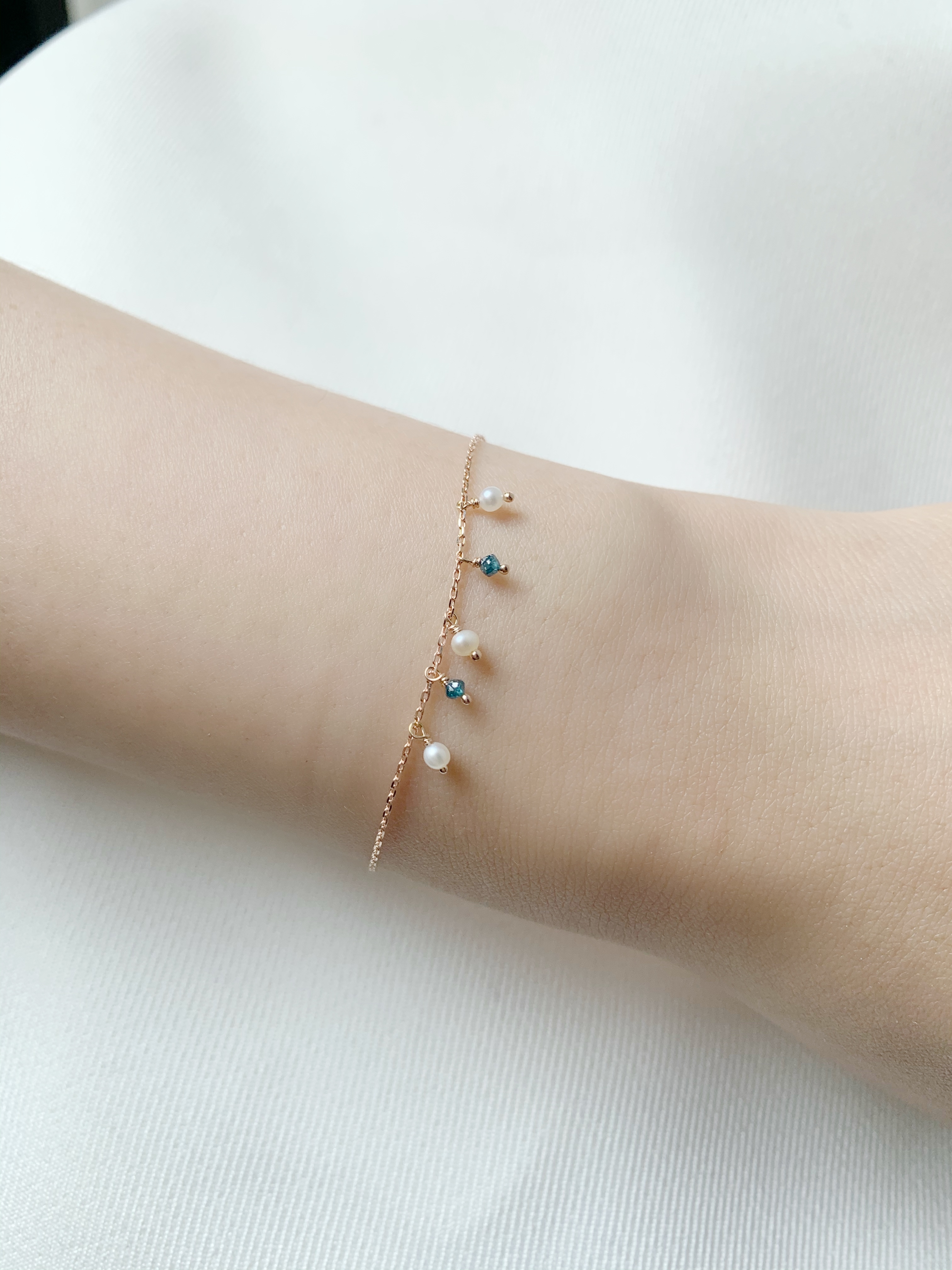 14K晃晃藍鑽珍珠手鍊