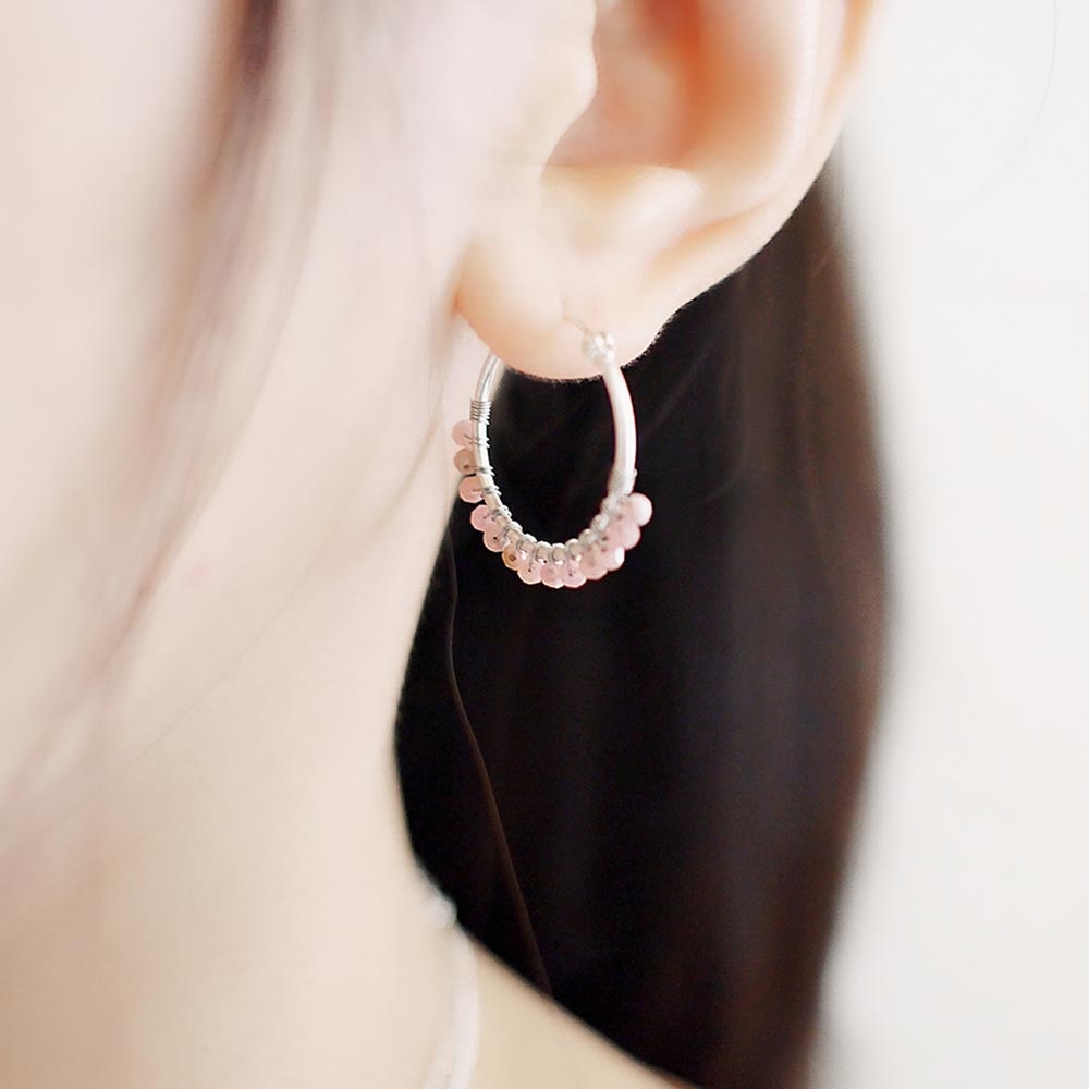 玫瑰石圓圈純銀耳環/SE534