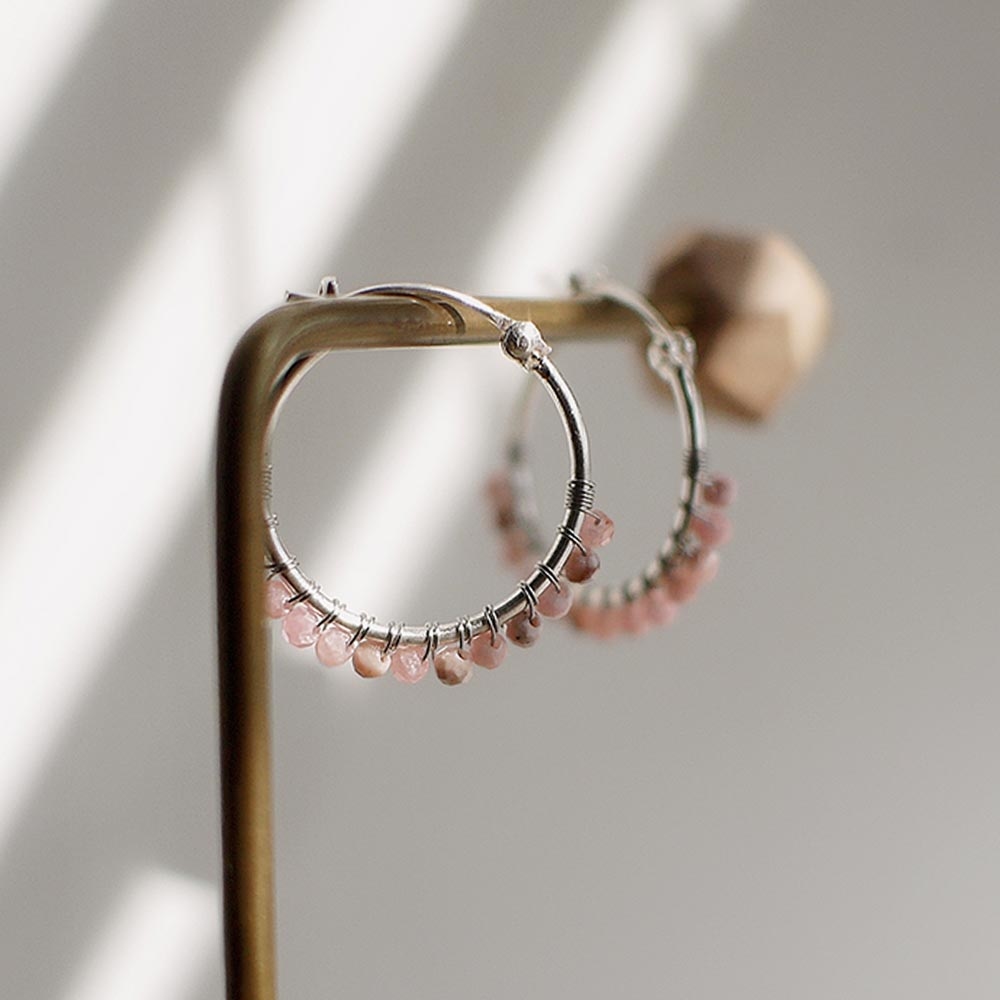 玫瑰石圓圈純銀耳環/SE534