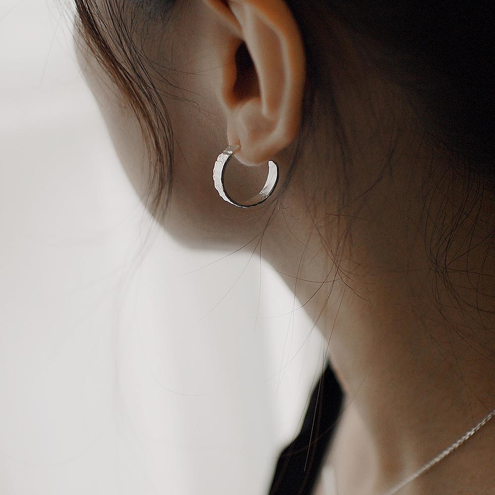 敲敲打打純銀耳環/SE535 簡約極簡  藝術家 圈圈 圓形耳環 聖誕禮物禮盒