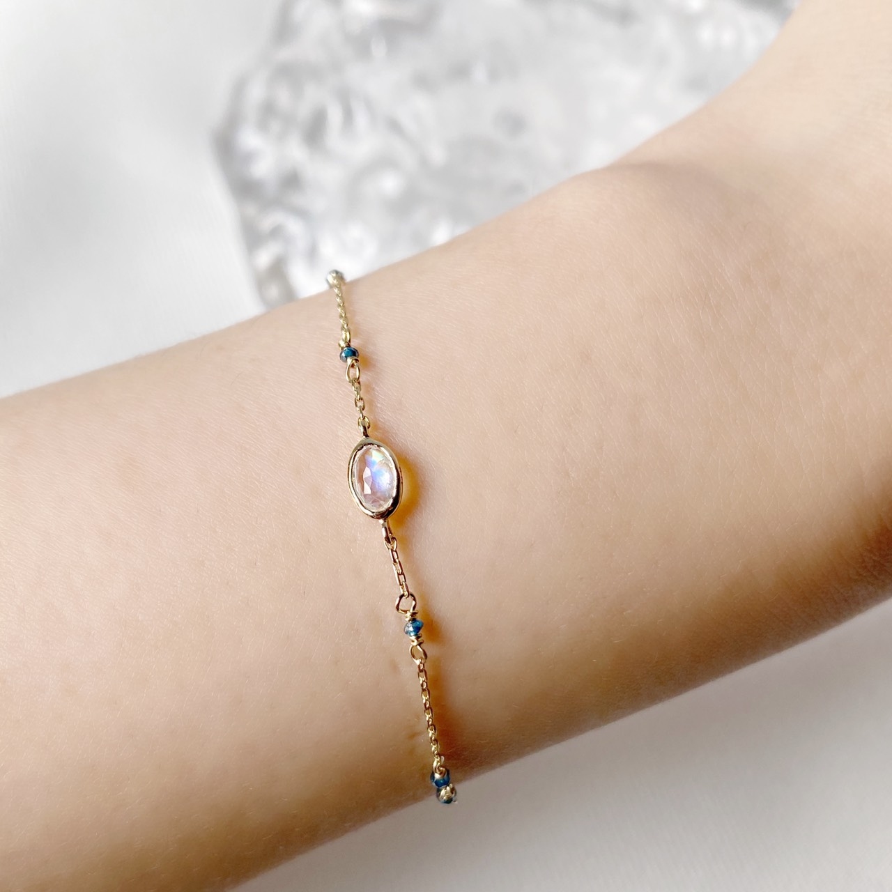 14k純金 小橢圓月光藍鑽原礦手鍊
