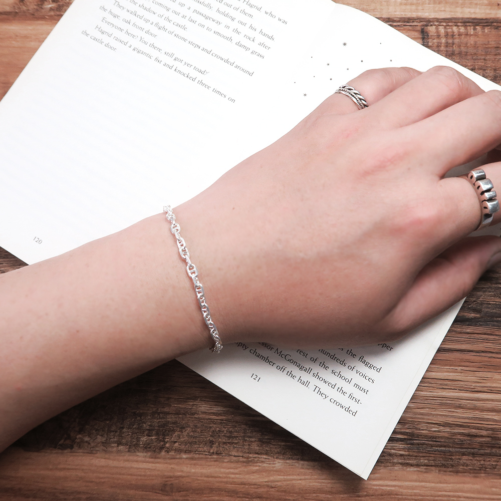 稜角海錨手鍊 銀白款 (3.8mm中寬鍊) 925純銀刻字手鍊