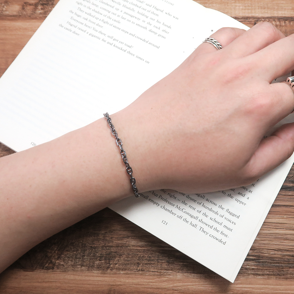 稜角海錨手鍊 復古黑 (3.8mm中寬鍊) 925純銀刻字手鍊