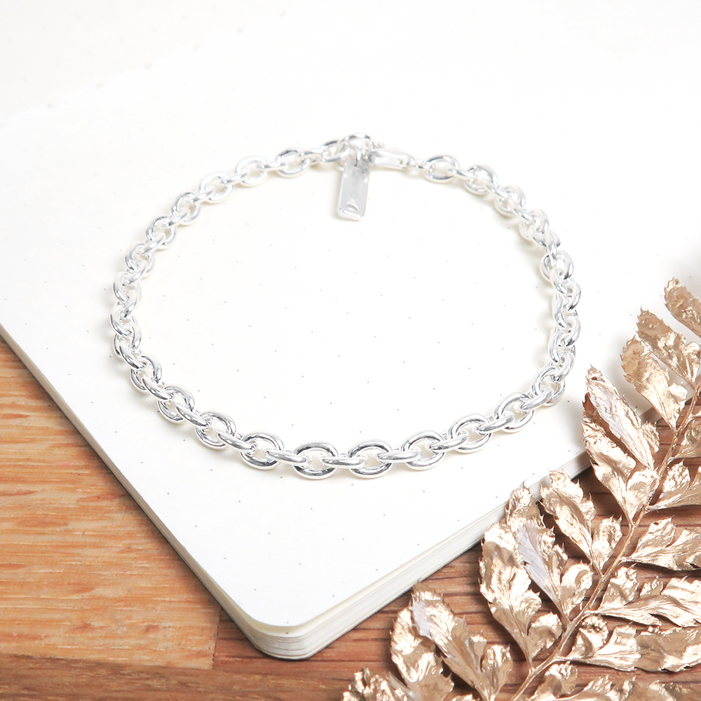 寬版圓圈手鍊(3.9mm中寬鍊) 925純銀刻字手鍊