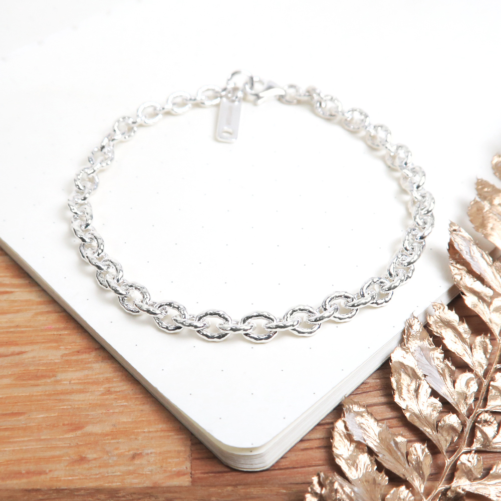 麻花圓圈手鍊(4.0mm中寬鍊) 925純銀刻字手鍊