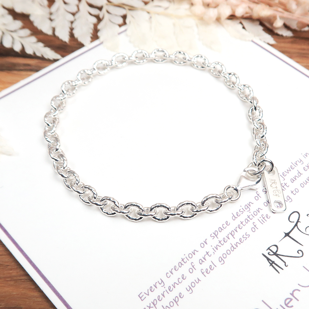 麻花圓圈手鍊(4.0mm中寬鍊) 925純銀刻字手鍊
