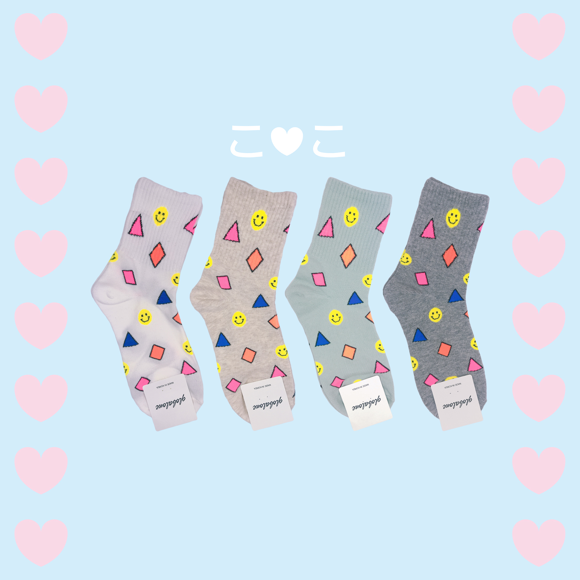 正韓螢光笑臉幾何造型襪子